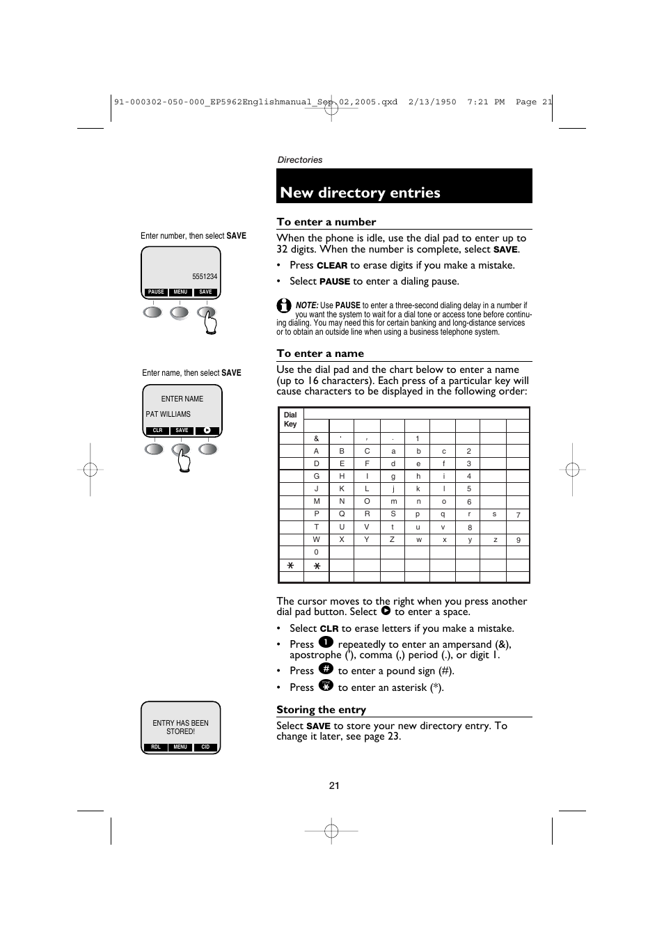 New directory entries, Press | AT&T P5962 User Manual | Page 23 / 53