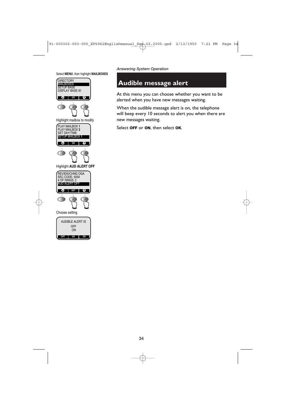 Audible message alert, Then select | AT&T P5962 User Manual | Page 36 / 53