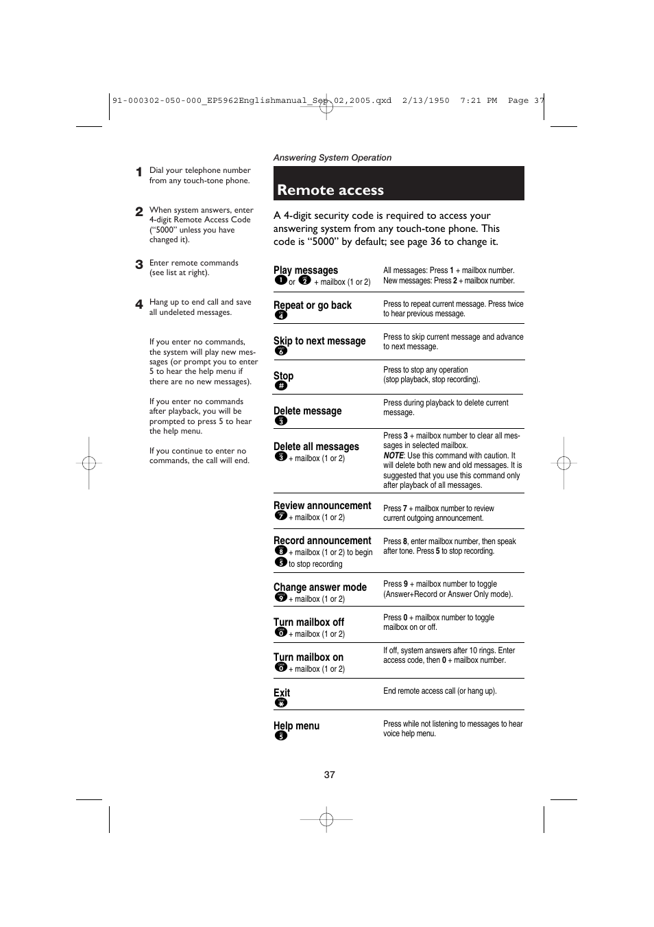 Remote access | AT&T P5962 User Manual | Page 39 / 53