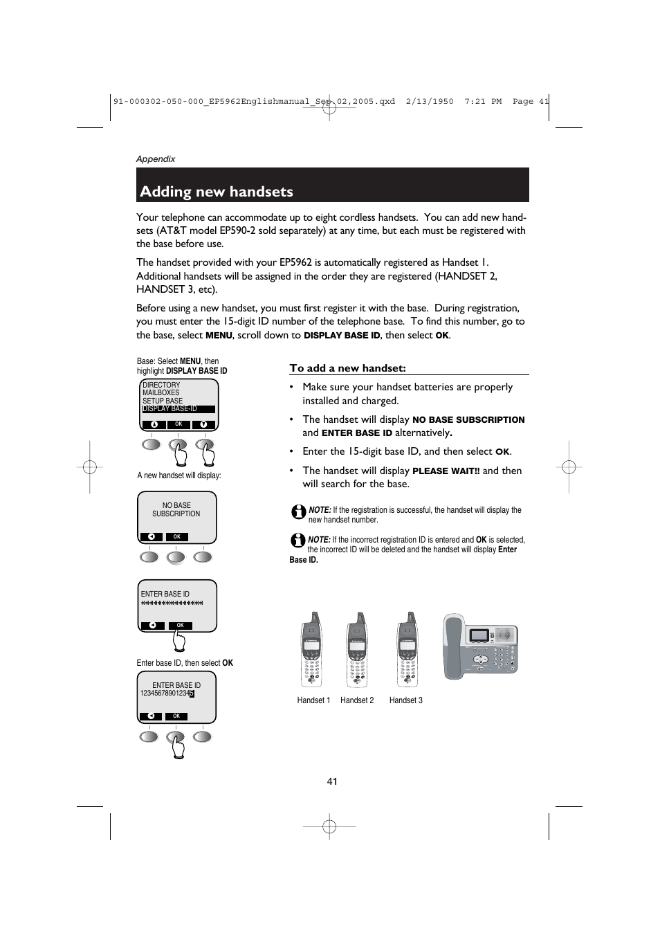 Adding new handsets | AT&T P5962 User Manual | Page 43 / 53