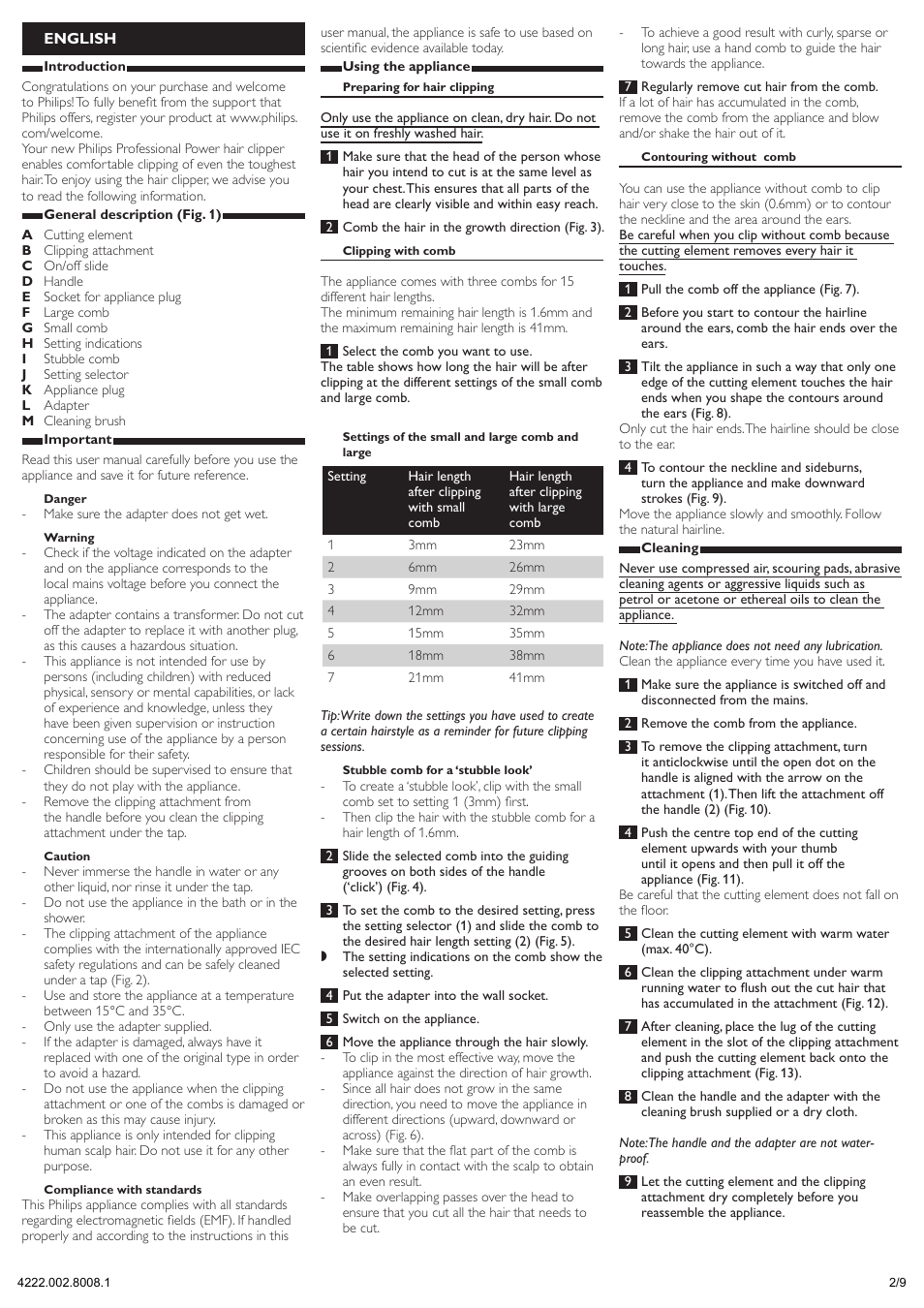 English | Philips HAIRCLIPPER Series 1000 Tondeuse cheveux User Manual | Page 2 / 9