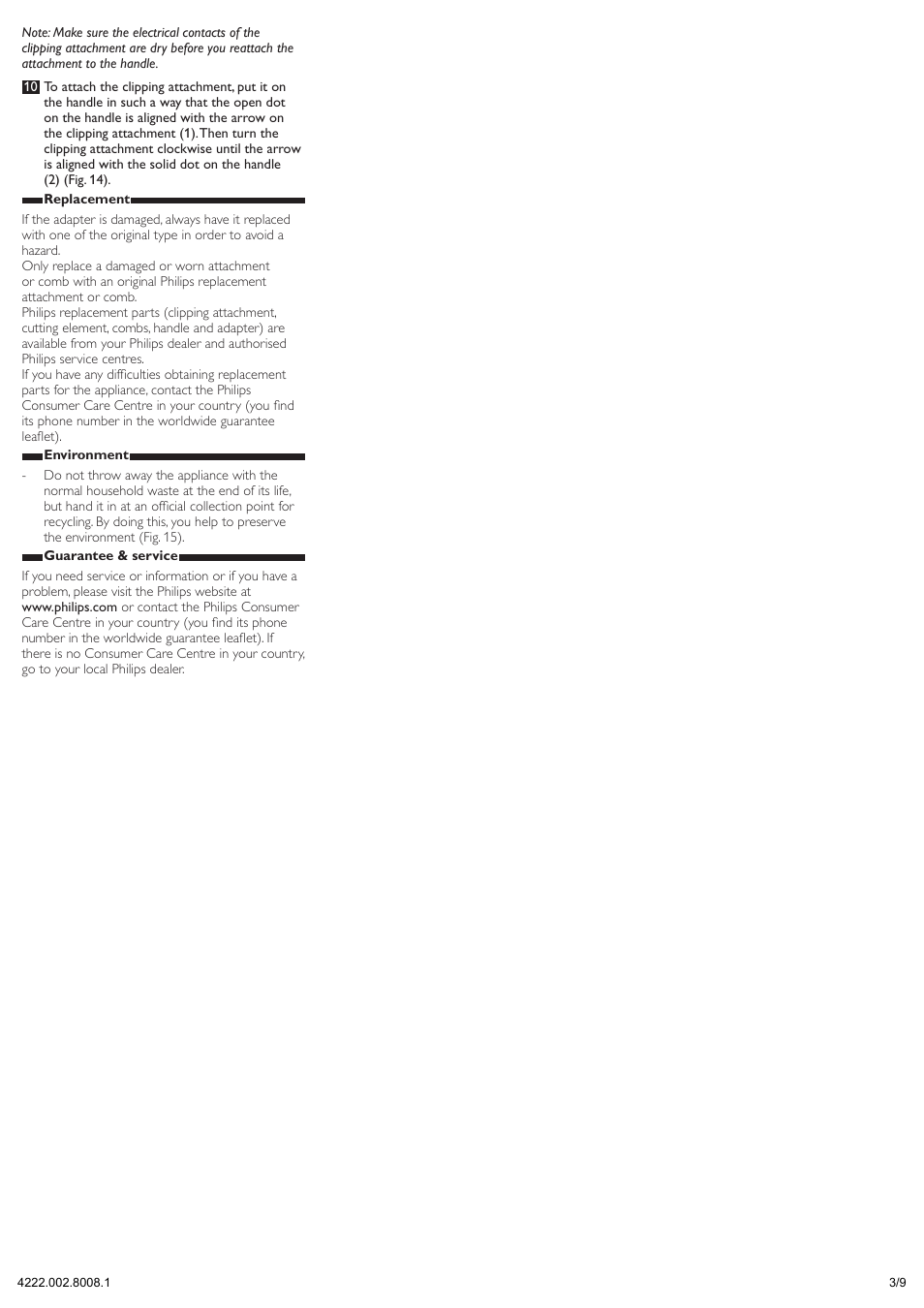 Philips HAIRCLIPPER Series 1000 Tondeuse cheveux User Manual | Page 3 / 9