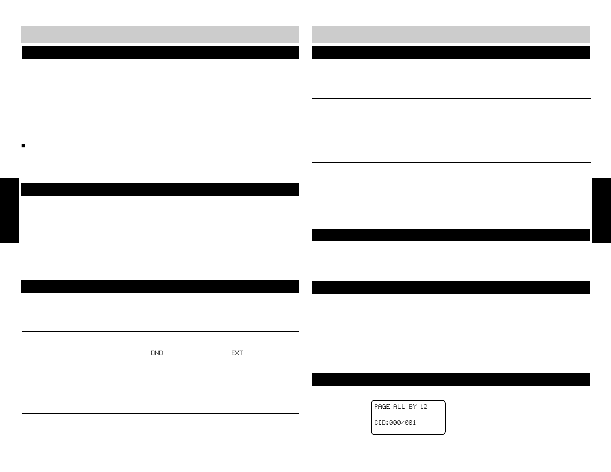 Telephone operation, Call privacy – extension conferencing, Answering a system wide page | Paging and intercom paging all extensions, Way call conferencing tone/pulse mixed dialing, Dnd – do not disturb | AT&T SBC-420 User Manual | Page 15 / 26