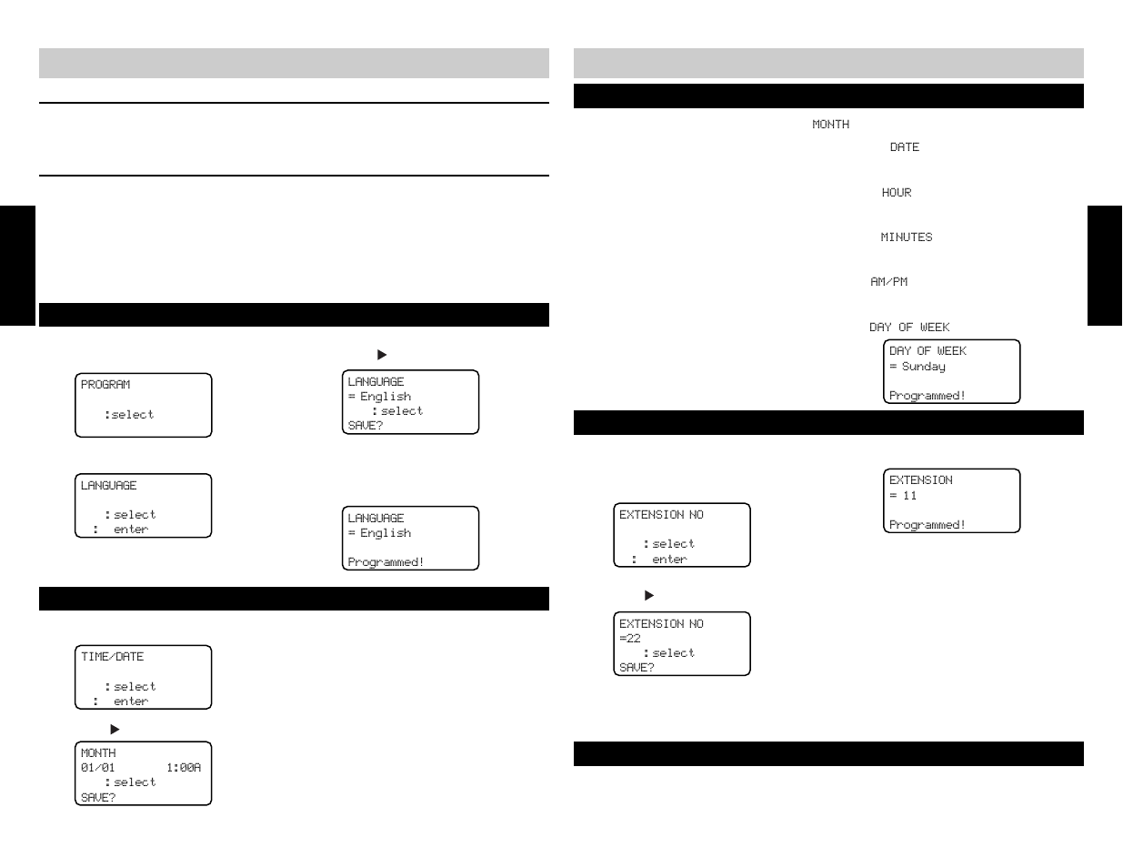 Initial programming, Setting the time and date (cont.), Setting the language | Setting the time and date, Setting the extension id, Turning message indicator light off | AT&T SBC-420 User Manual | Page 7 / 26
