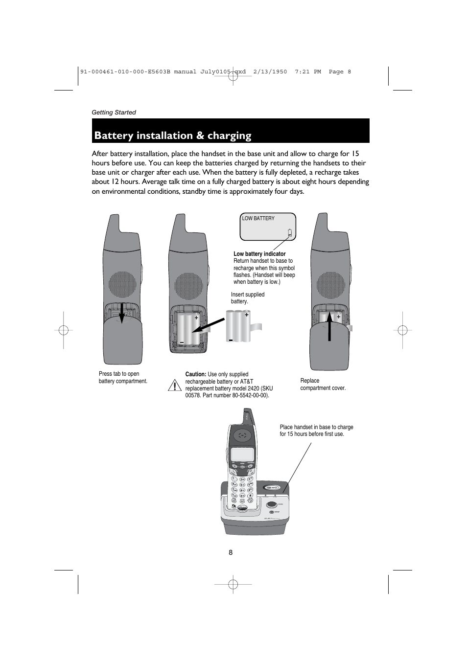 Battery installation & charging | AT&T E5600 User Manual | Page 10 / 32