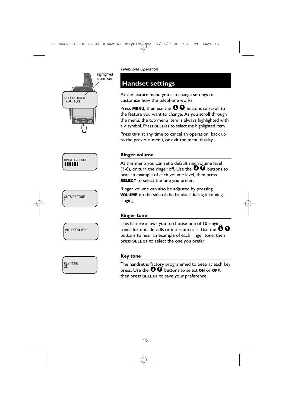 Handset settings | AT&T E5600 User Manual | Page 17 / 32