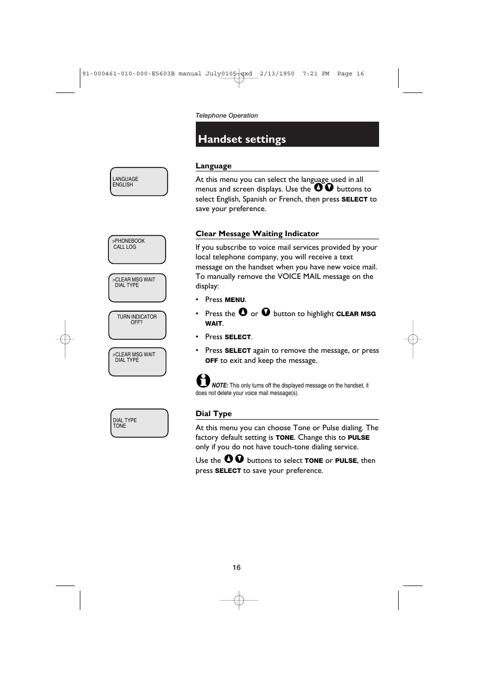 Handset settings | AT&T E5600 User Manual | Page 18 / 32