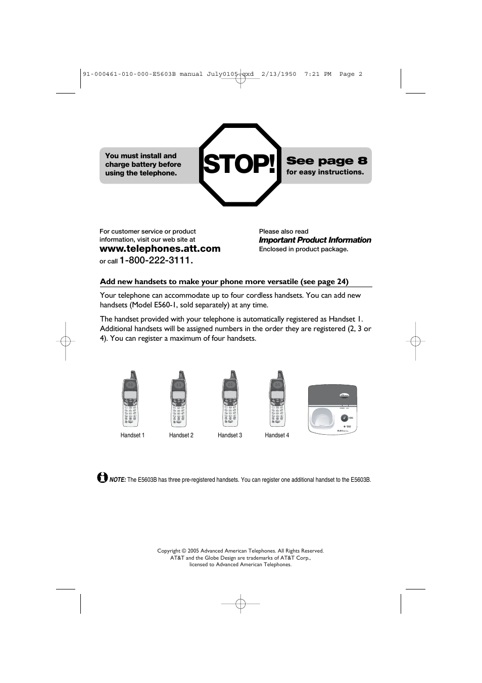 Stop, See page 8 | AT&T E5600 User Manual | Page 2 / 32