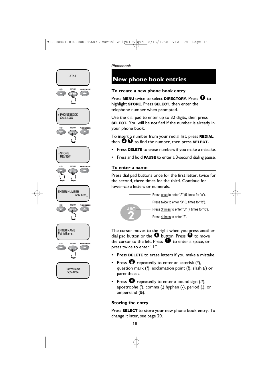 New phone book entries | AT&T E5600 User Manual | Page 20 / 32