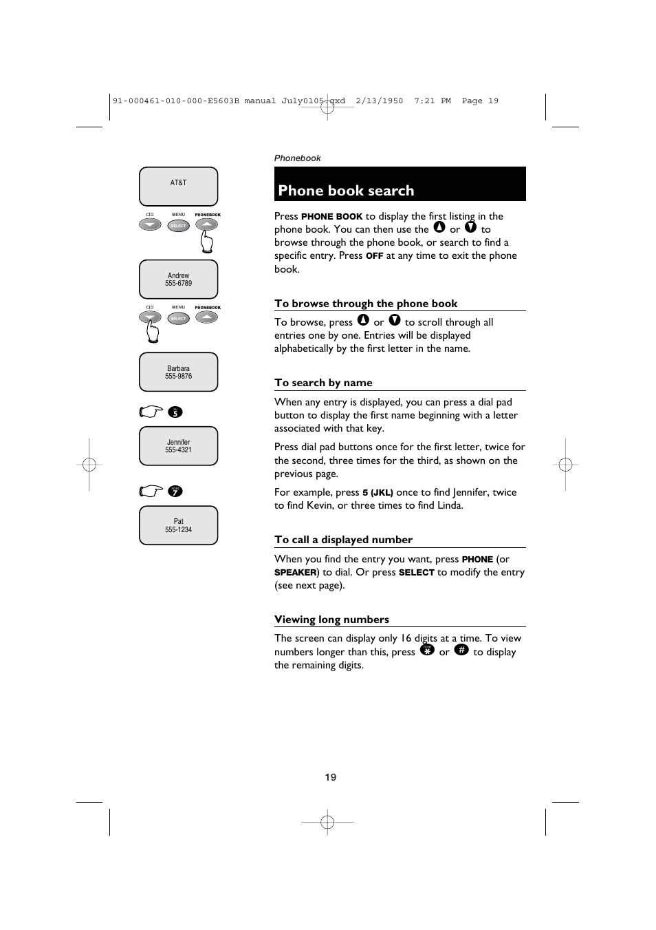 Phone book search | AT&T E5600 User Manual | Page 21 / 32