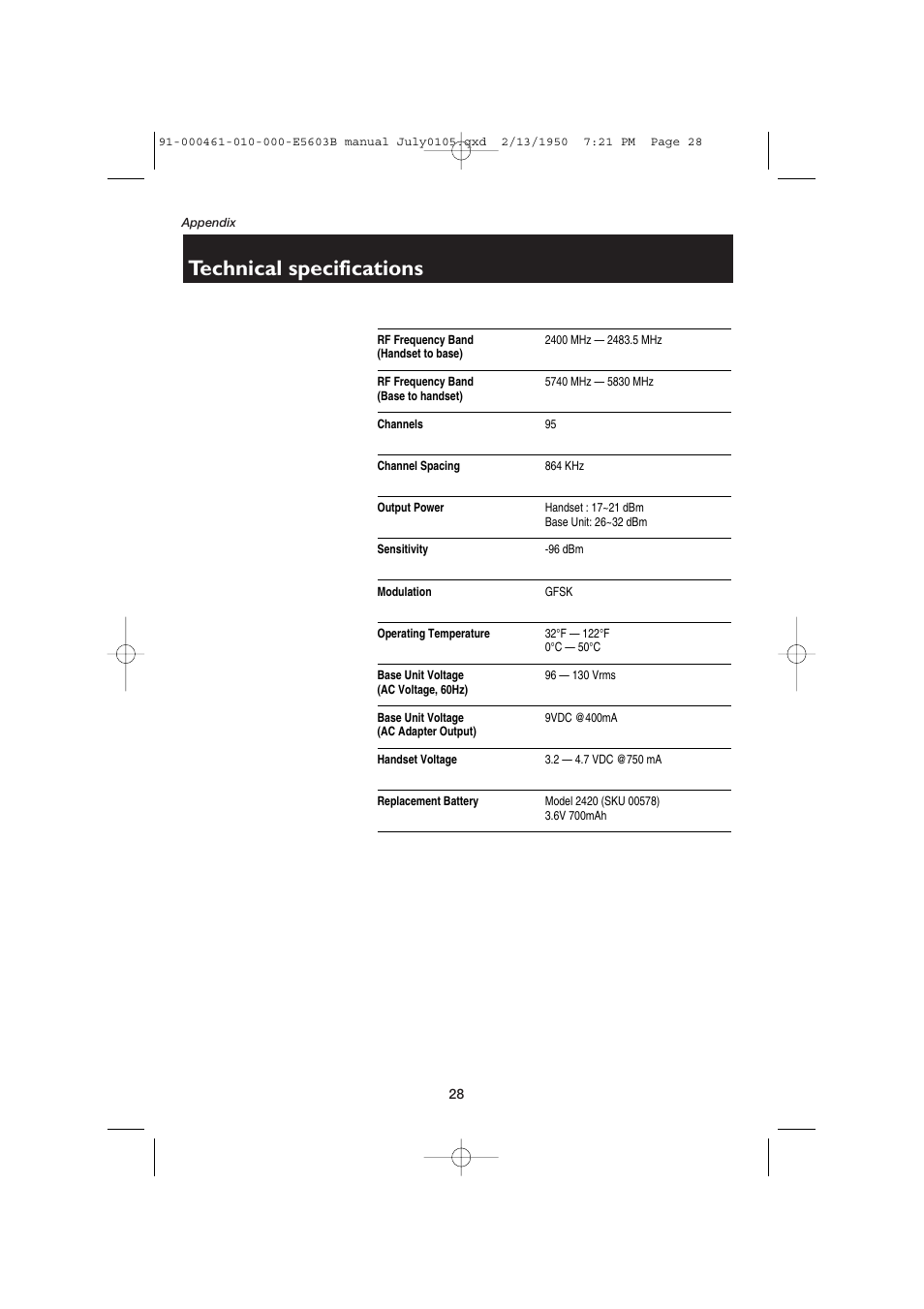 Technical specifications | AT&T E5600 User Manual | Page 30 / 32