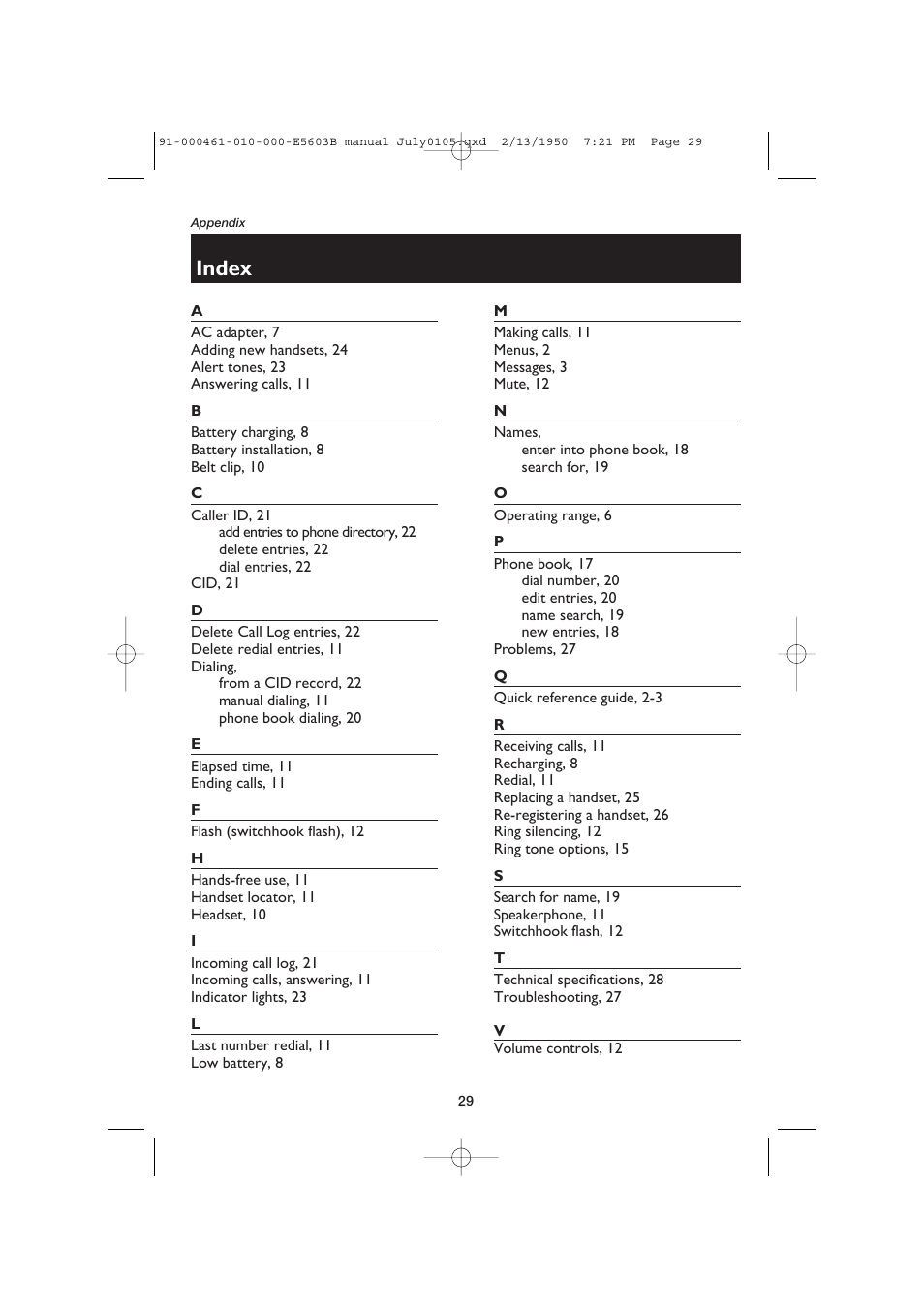 Index | AT&T E5600 User Manual | Page 31 / 32