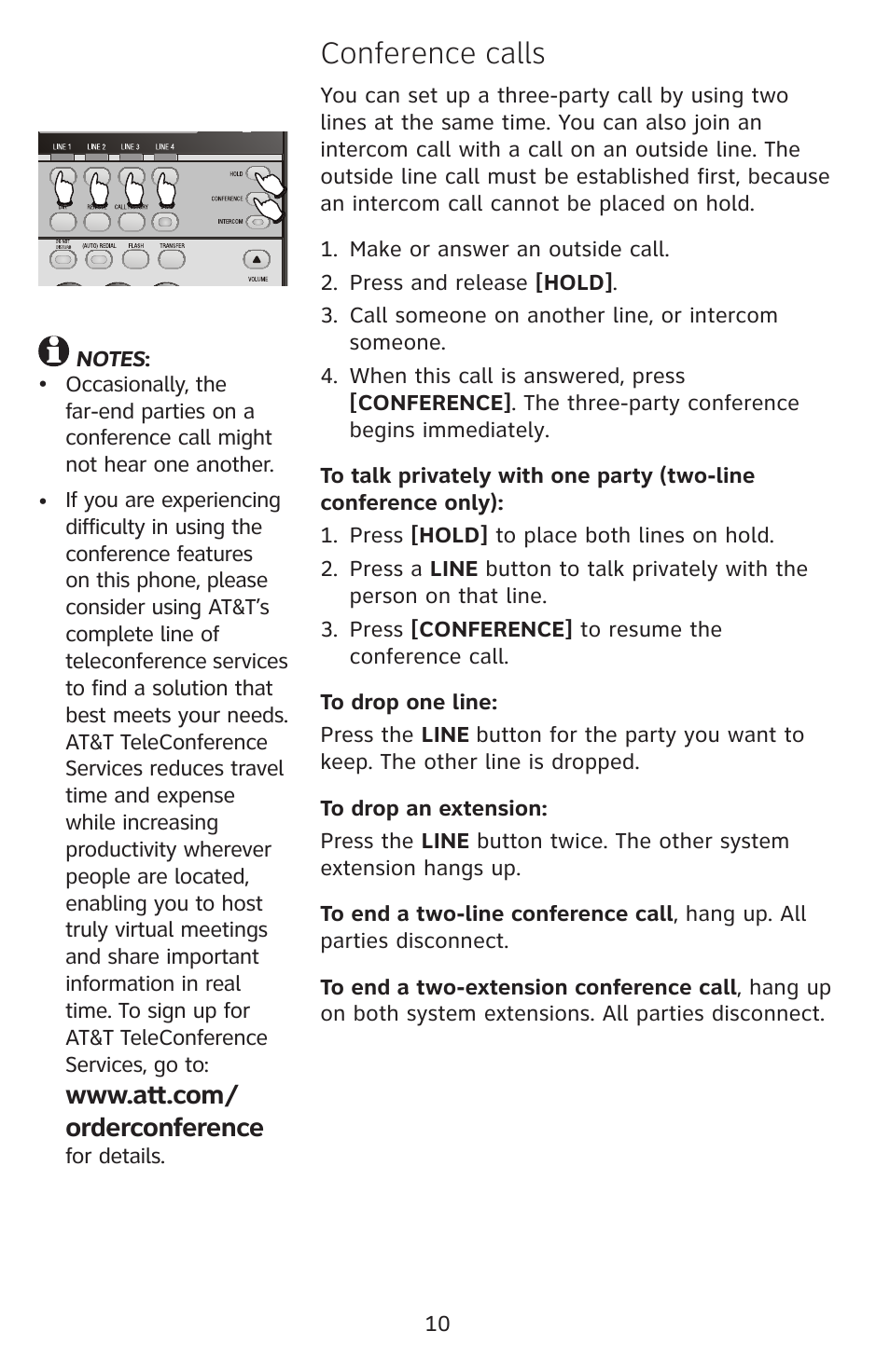 Conference calls | AT&T 1080 User Manual | Page 11 / 18