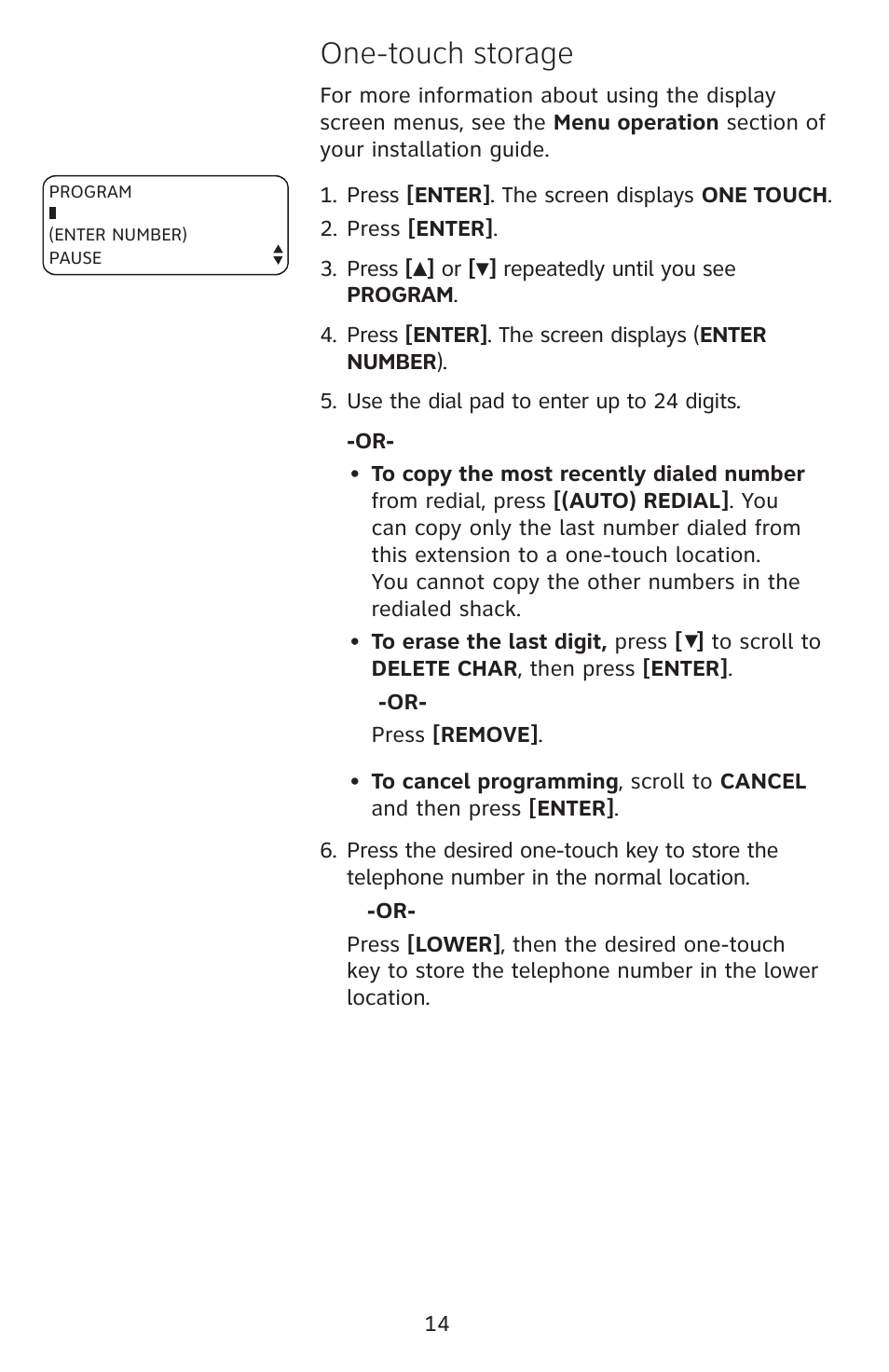 One-touch storage | AT&T 1080 User Manual | Page 15 / 18