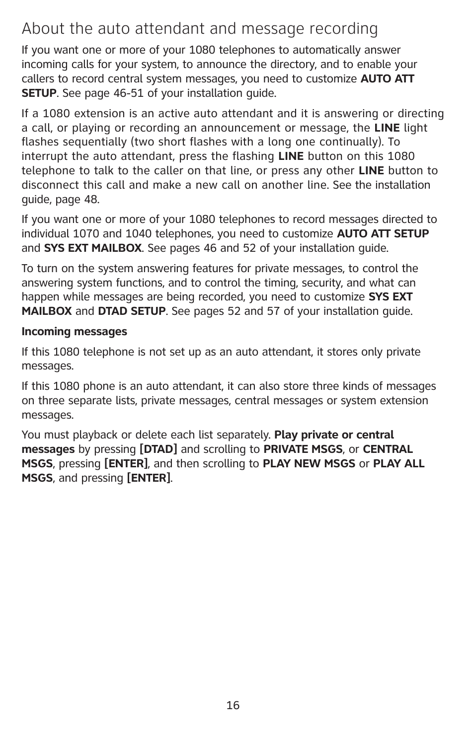 About the auto attendant and message recording | AT&T 1080 User Manual | Page 17 / 18
