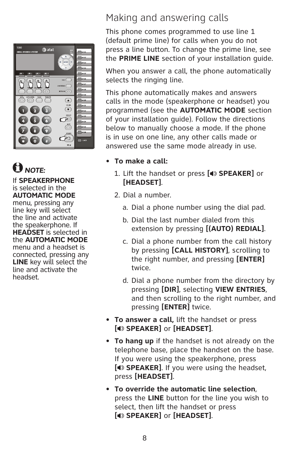 Making and answering calls | AT&T 1080 User Manual | Page 9 / 18