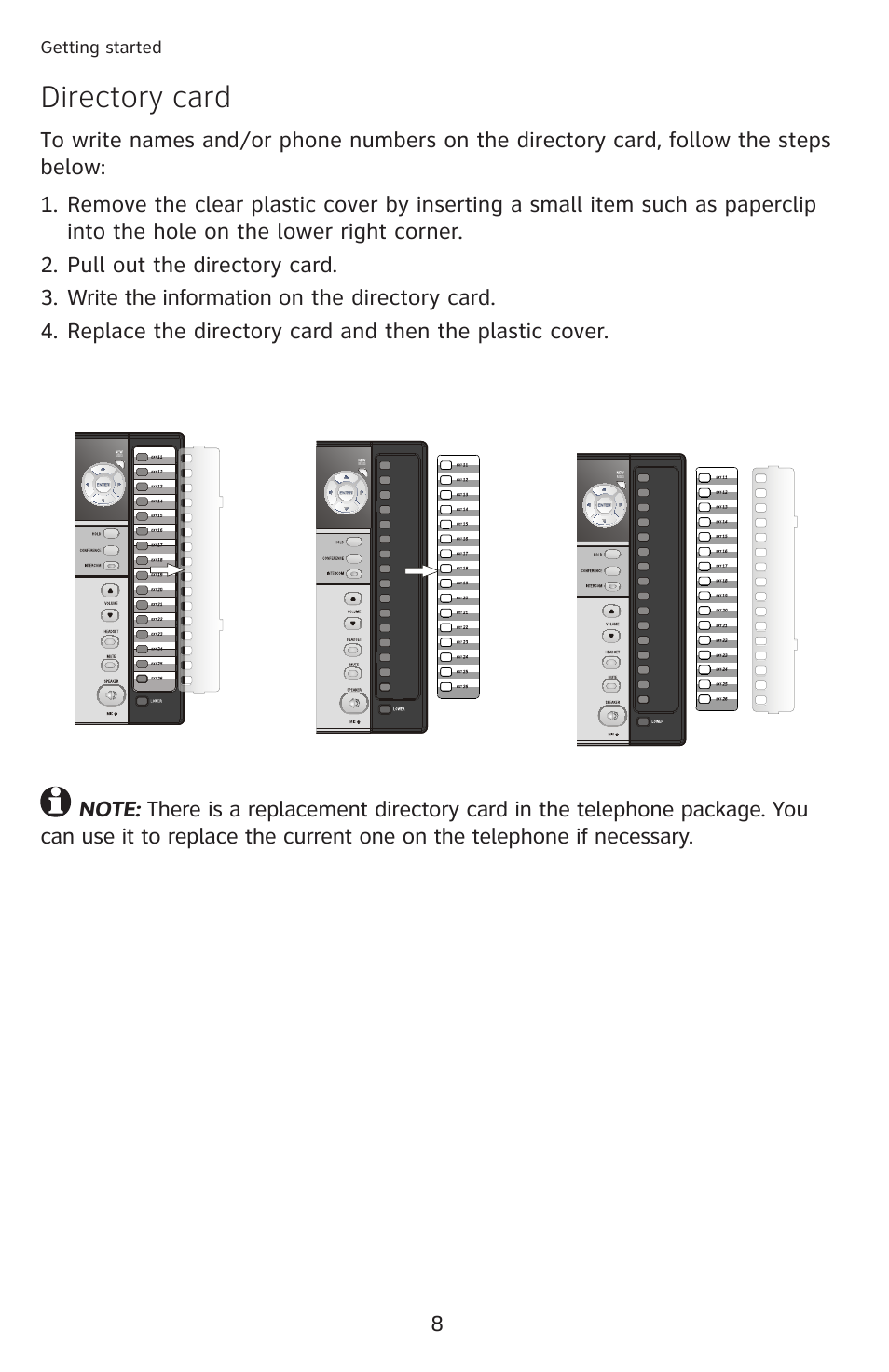 Directory card, Getting started | AT&T 1040 User Manual | Page 14 / 74