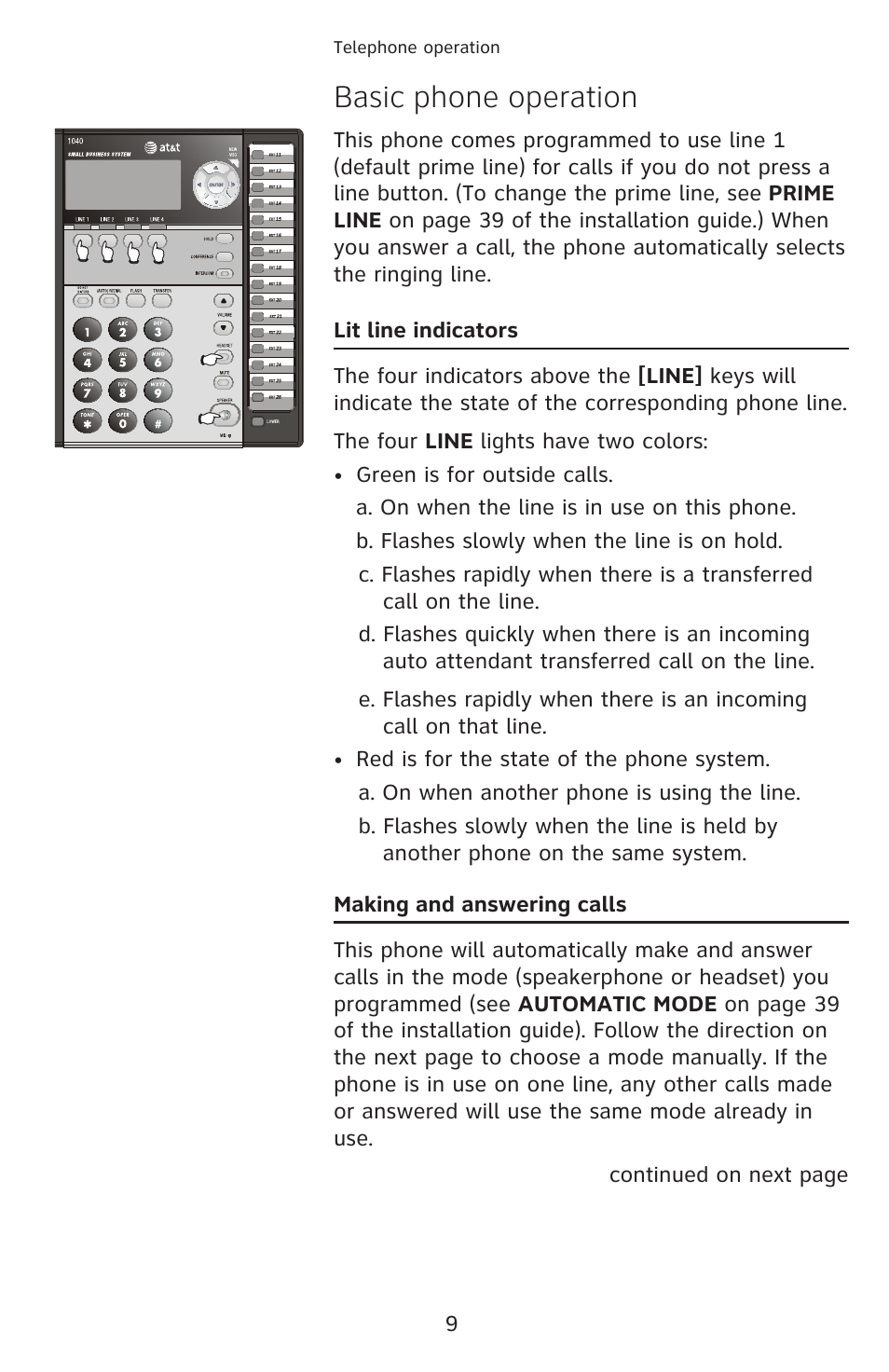 Basic phone operation | AT&T 1040 User Manual | Page 15 / 74