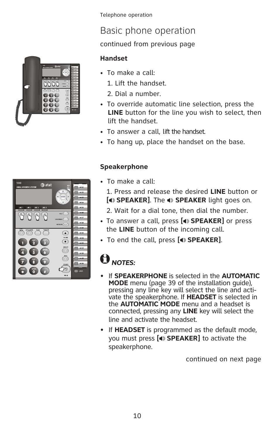 Basic phone operation | AT&T 1040 User Manual | Page 16 / 74