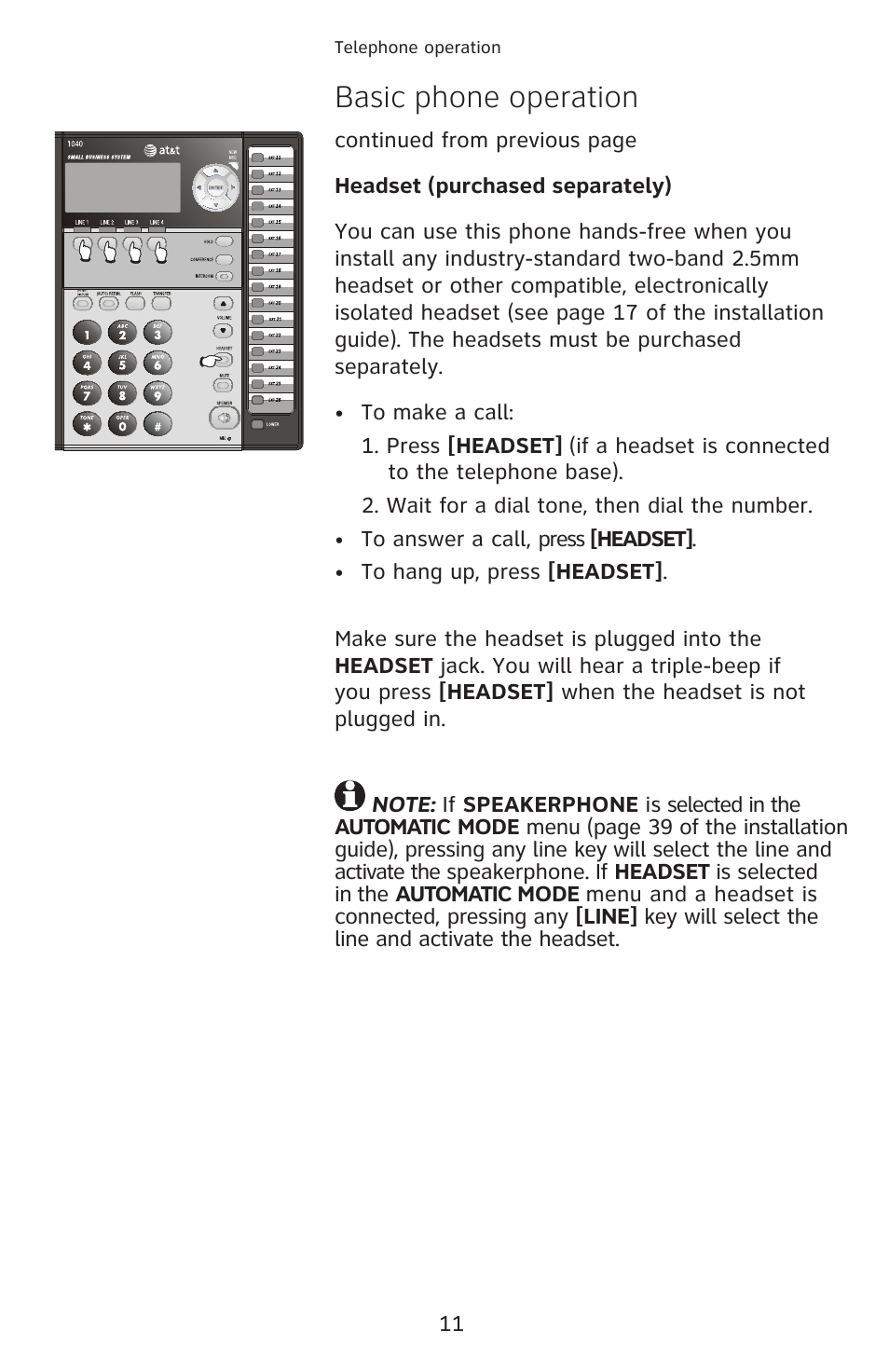 Basic phone operation | AT&T 1040 User Manual | Page 17 / 74