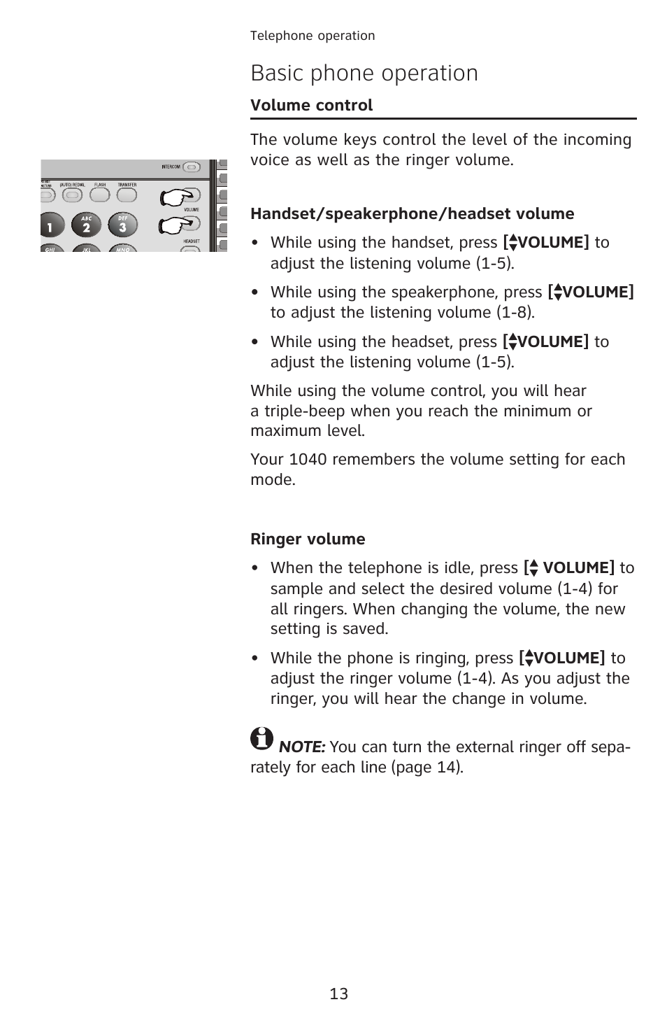 Basic phone operation | AT&T 1040 User Manual | Page 19 / 74