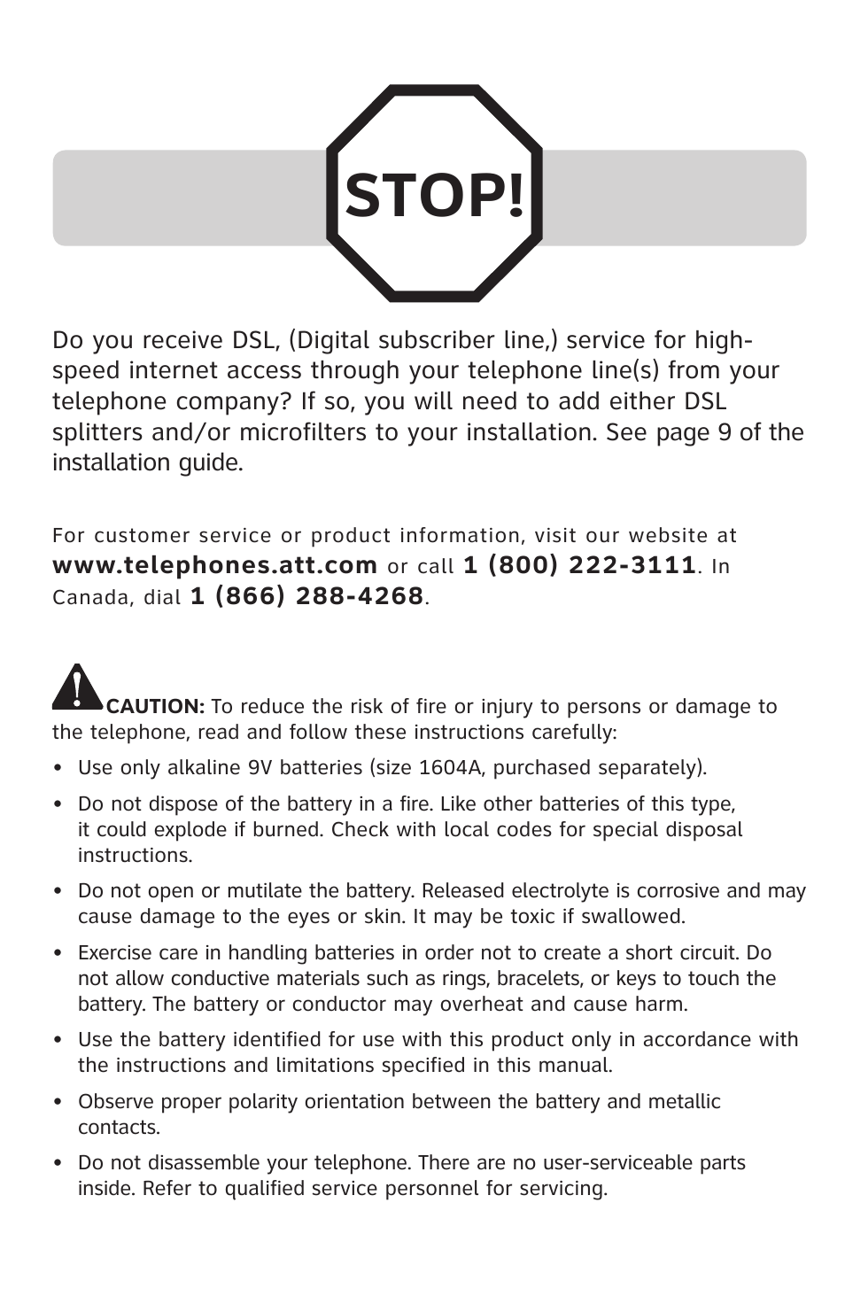 Stop | AT&T 1040 User Manual | Page 3 / 74