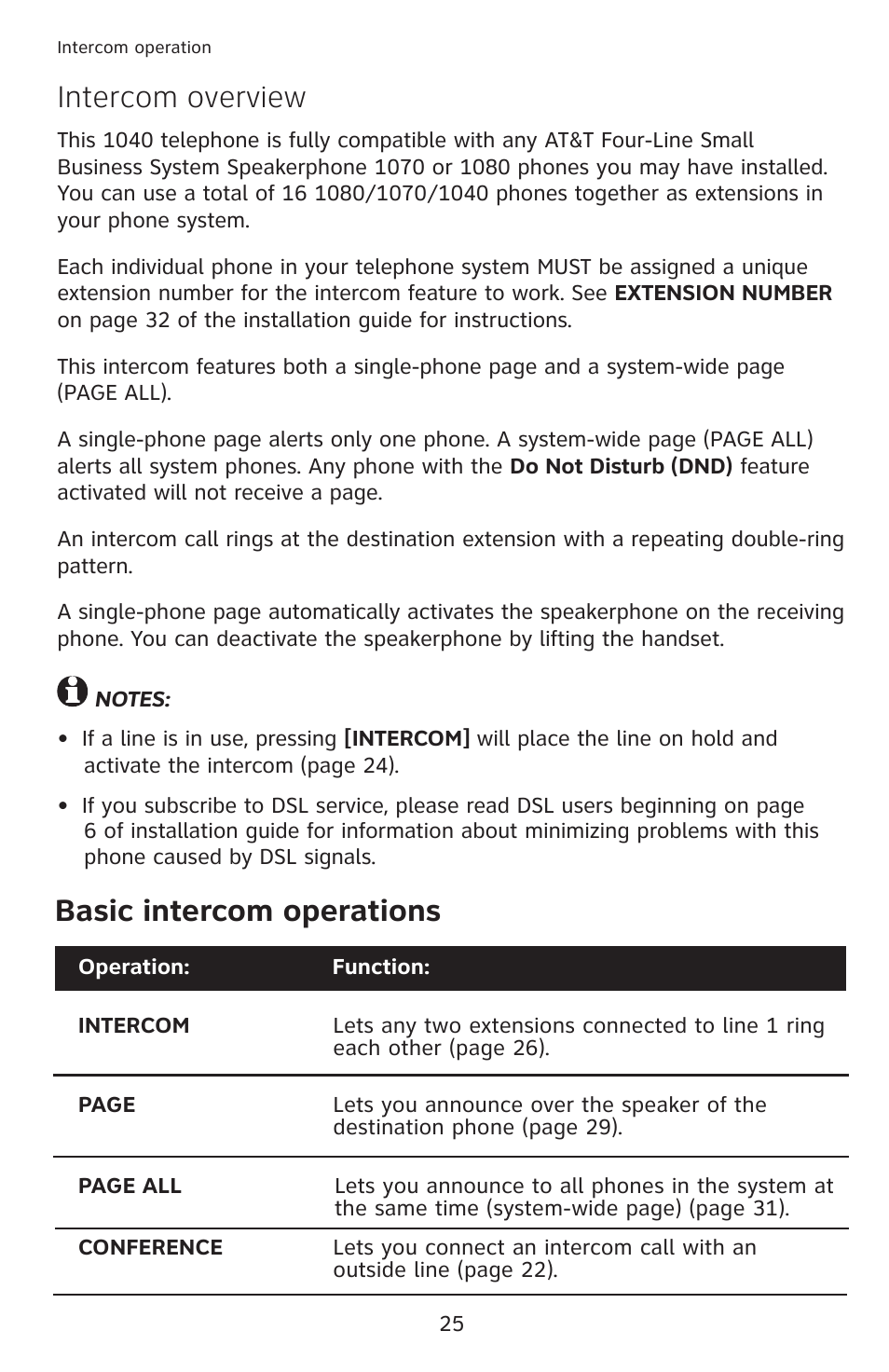 Intercom overview, Basic intercom operations | AT&T 1040 User Manual | Page 31 / 74