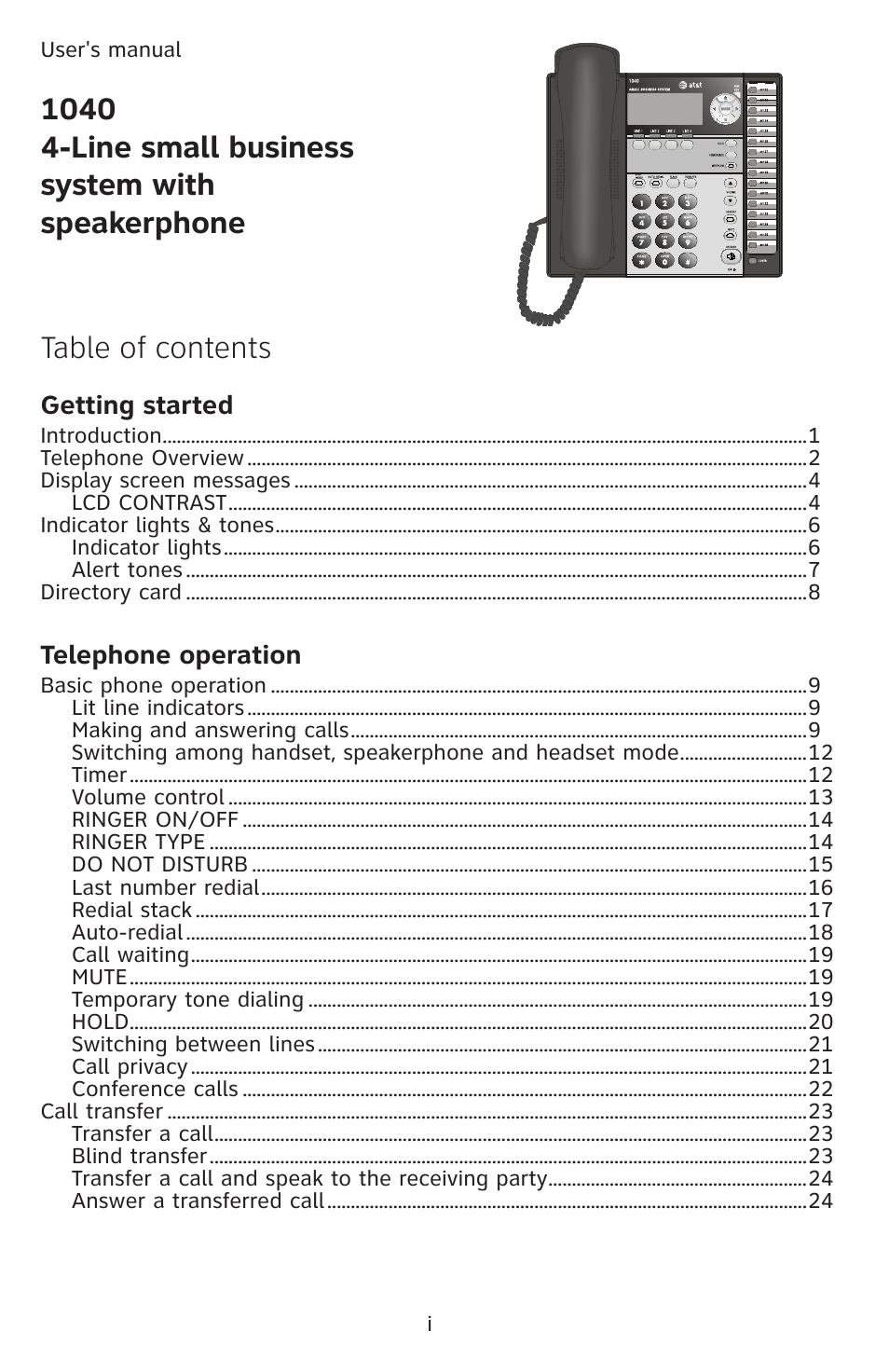 AT&T 1040 User Manual | Page 4 / 74