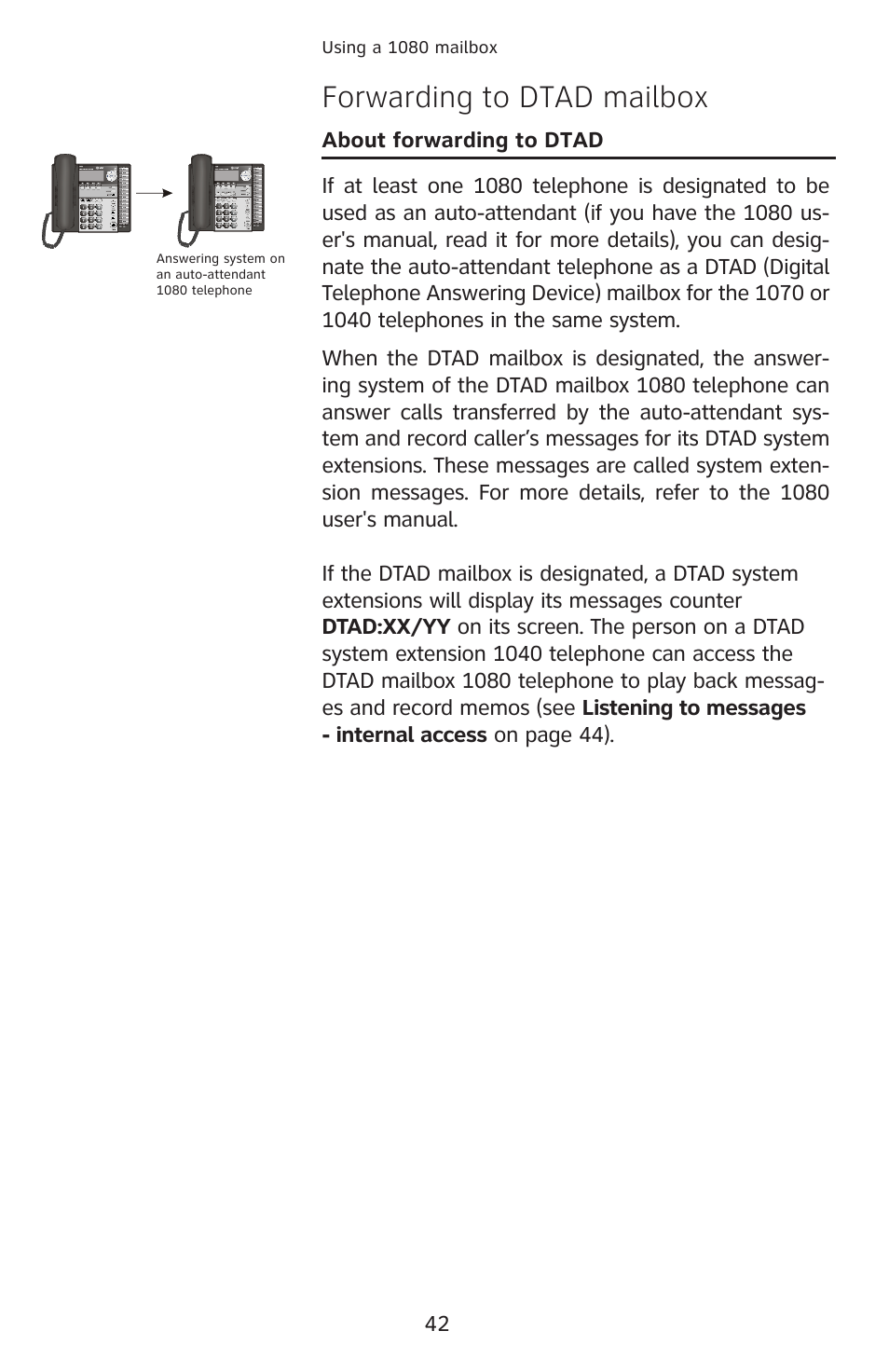 Forwarding to dtad mailbox | AT&T 1040 User Manual | Page 48 / 74