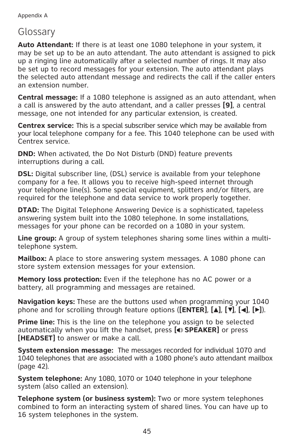 Glossary | AT&T 1040 User Manual | Page 51 / 74