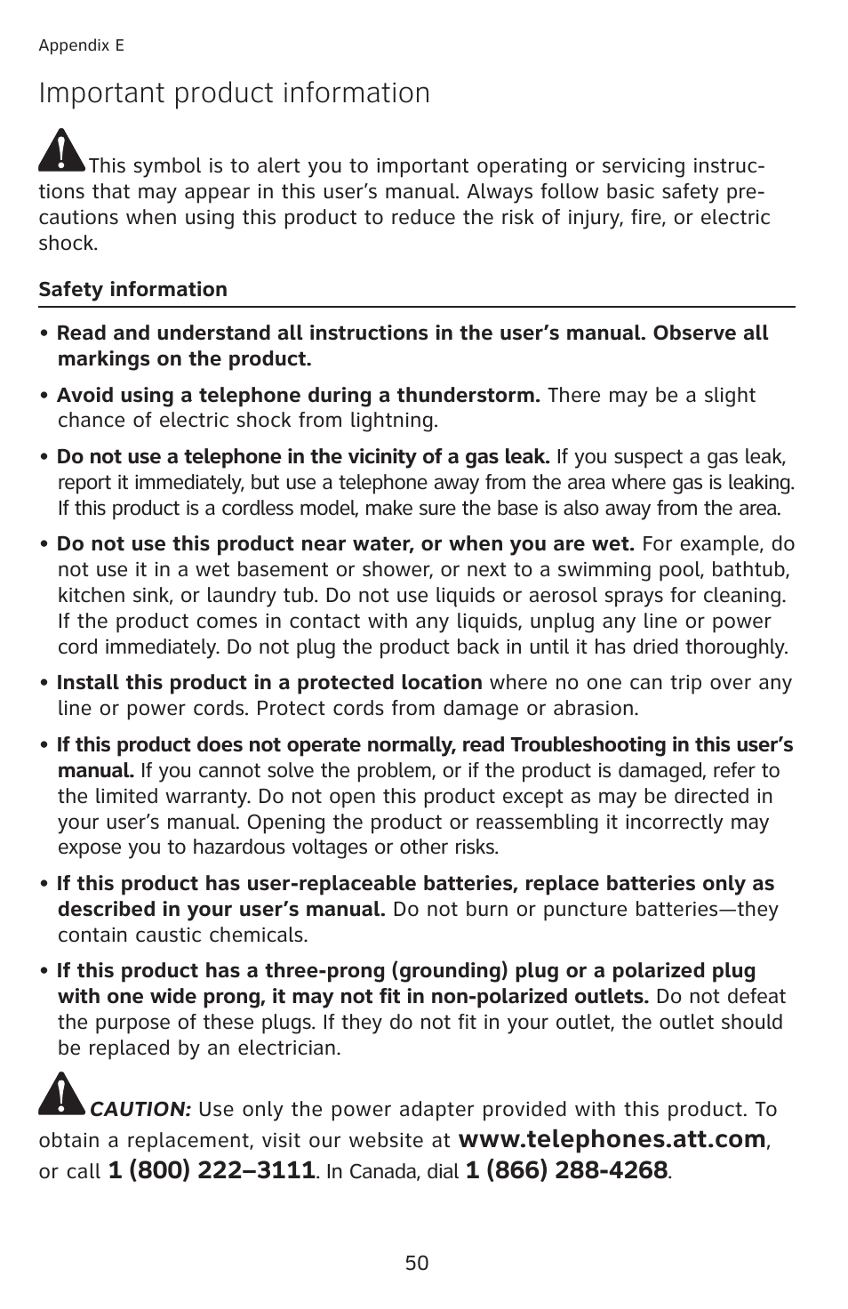 Important product information | AT&T 1040 User Manual | Page 56 / 74