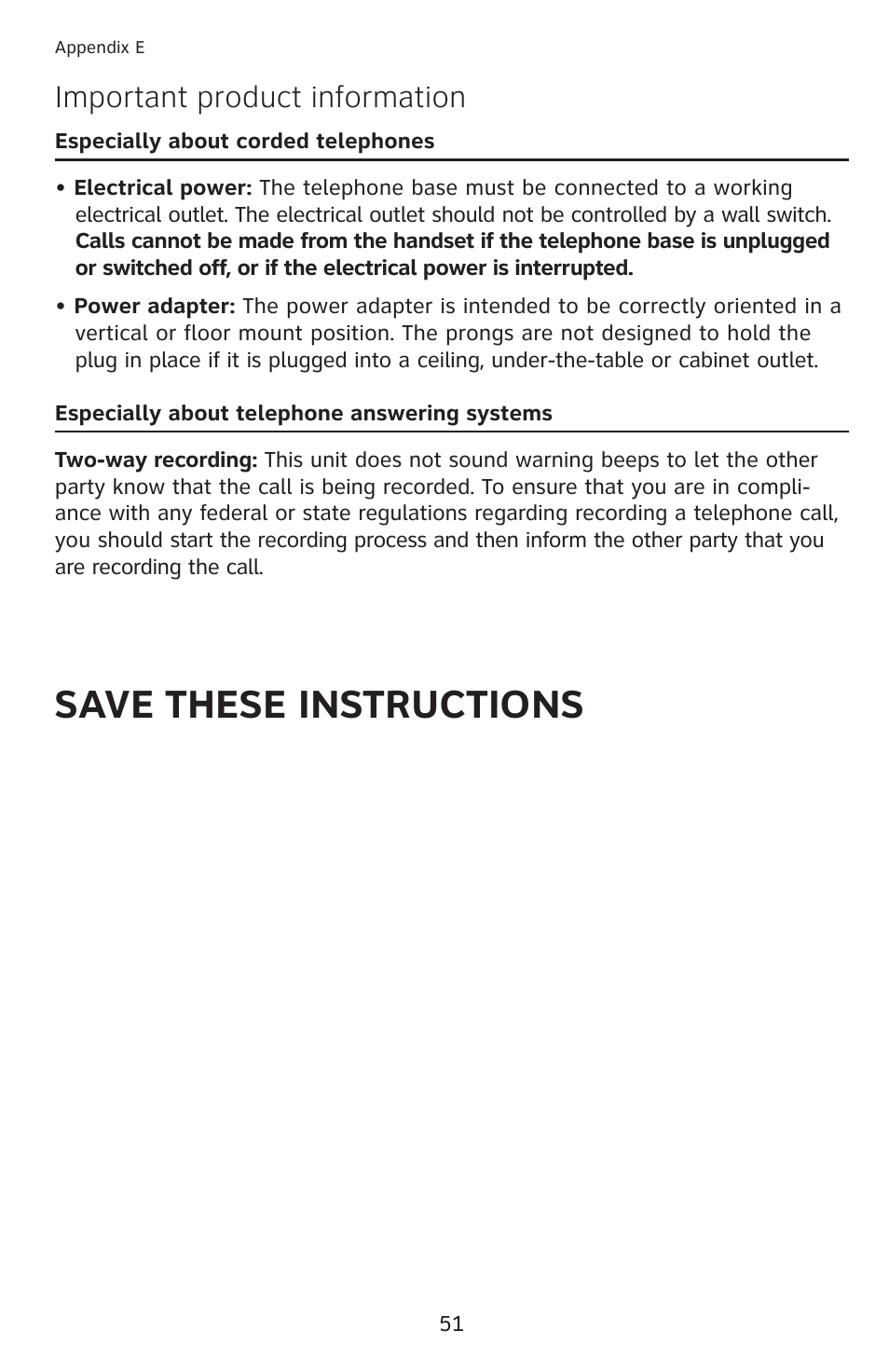 Save these instructions, Important product information | AT&T 1040 User Manual | Page 57 / 74