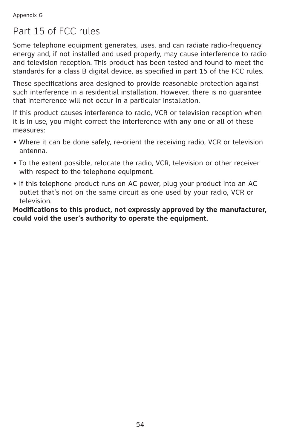 Part 15 of fcc rules | AT&T 1040 User Manual | Page 60 / 74