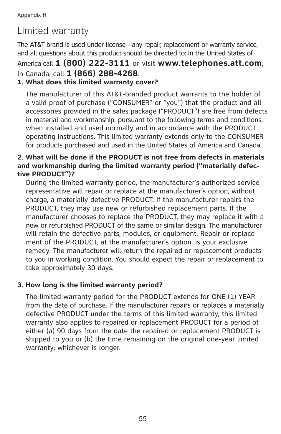 Limited warranty | AT&T 1040 User Manual | Page 61 / 74