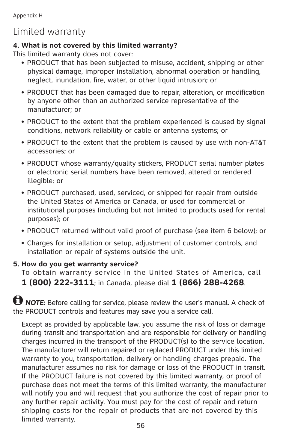 Limited warranty | AT&T 1040 User Manual | Page 62 / 74