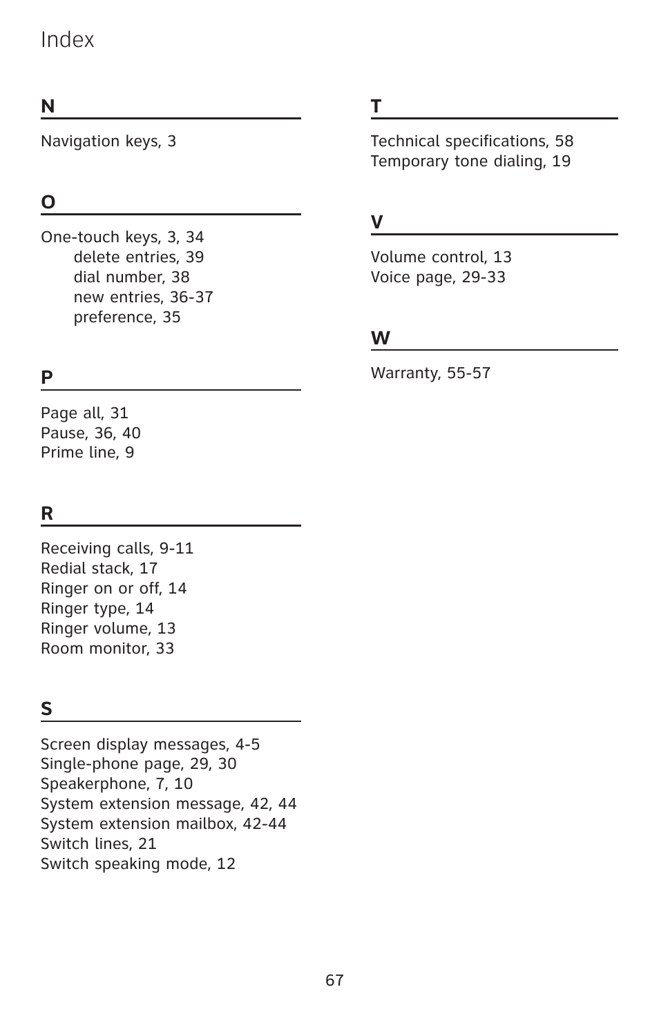 Index | AT&T 1040 User Manual | Page 73 / 74