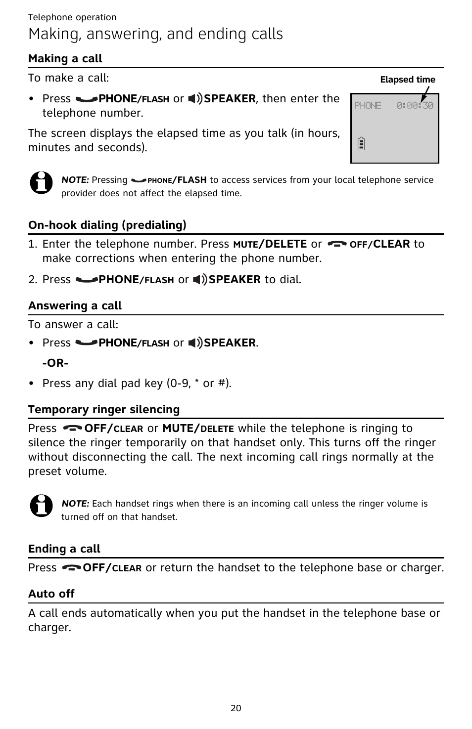 Making, answering, and ending calls, Auto off | AT&T CL82659 User Manual | Page 25 / 77