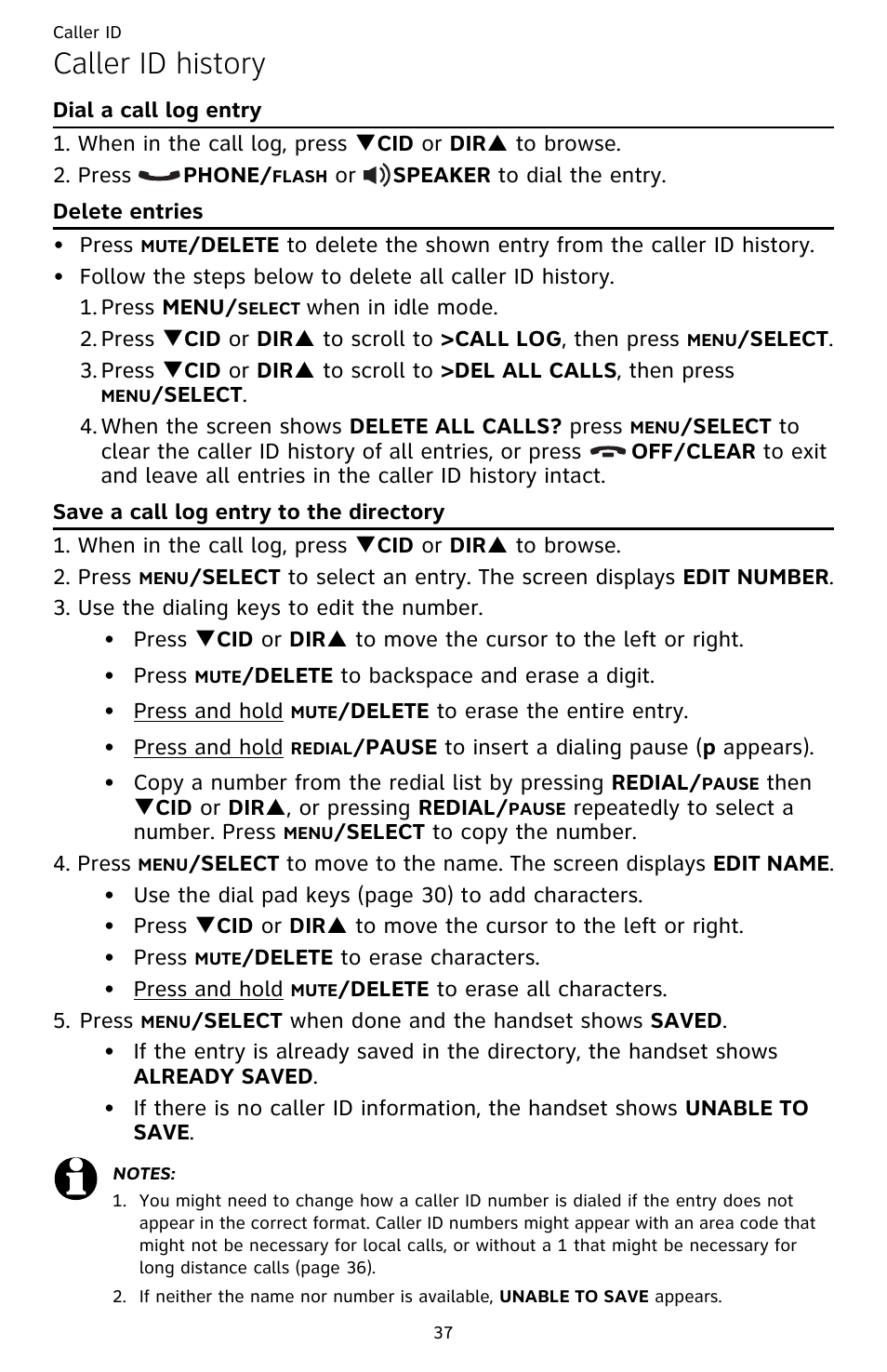 Caller id history | AT&T CL82659 User Manual | Page 42 / 77