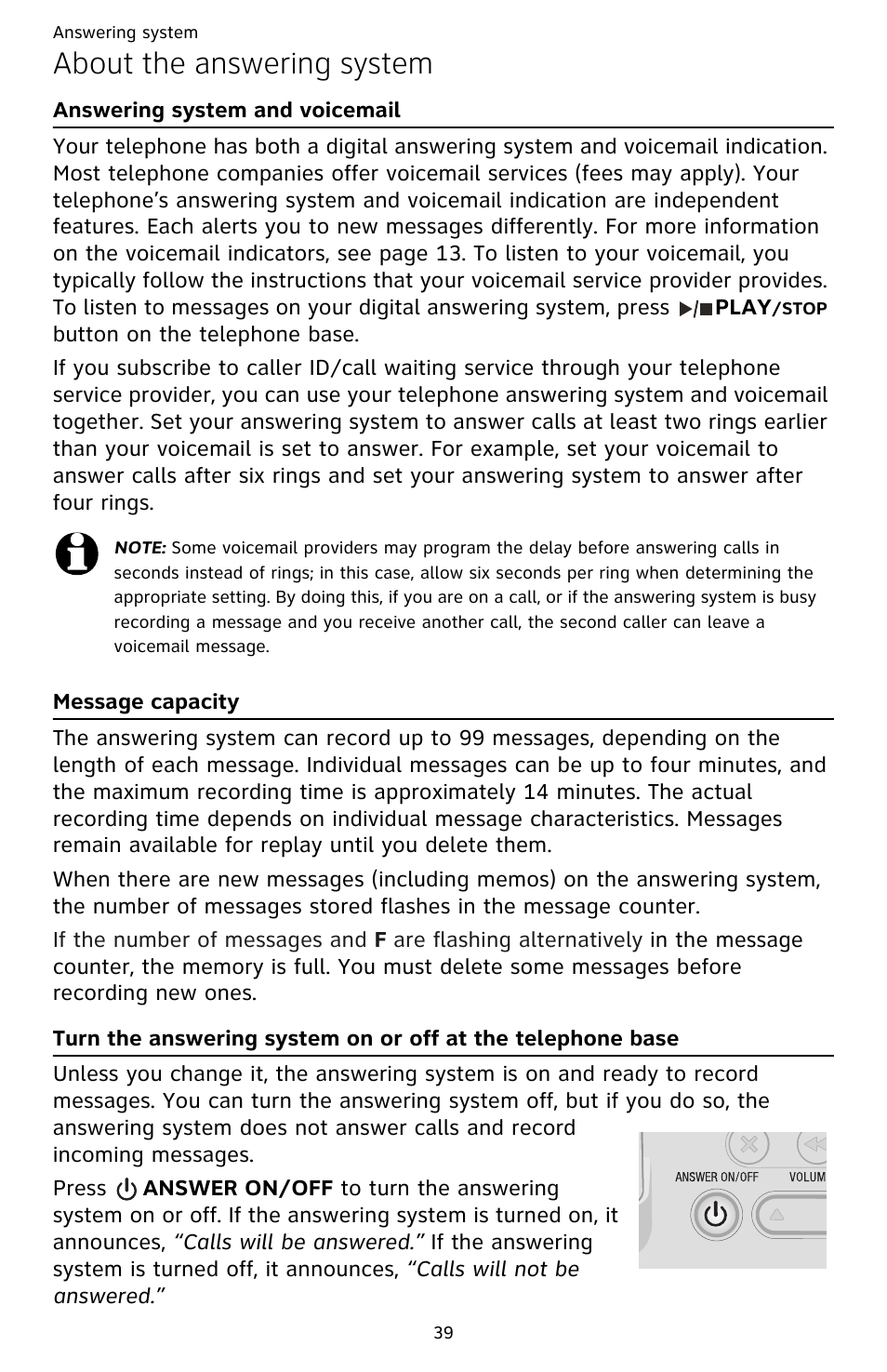 About the answering system | AT&T CL82659 User Manual | Page 44 / 77