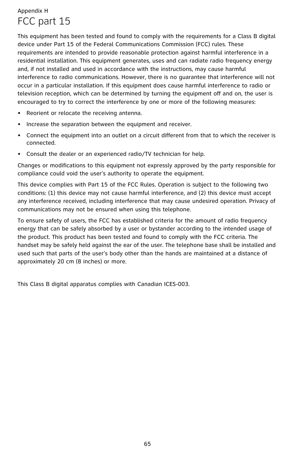 Fcc part 15 | AT&T CL82659 User Manual | Page 70 / 77