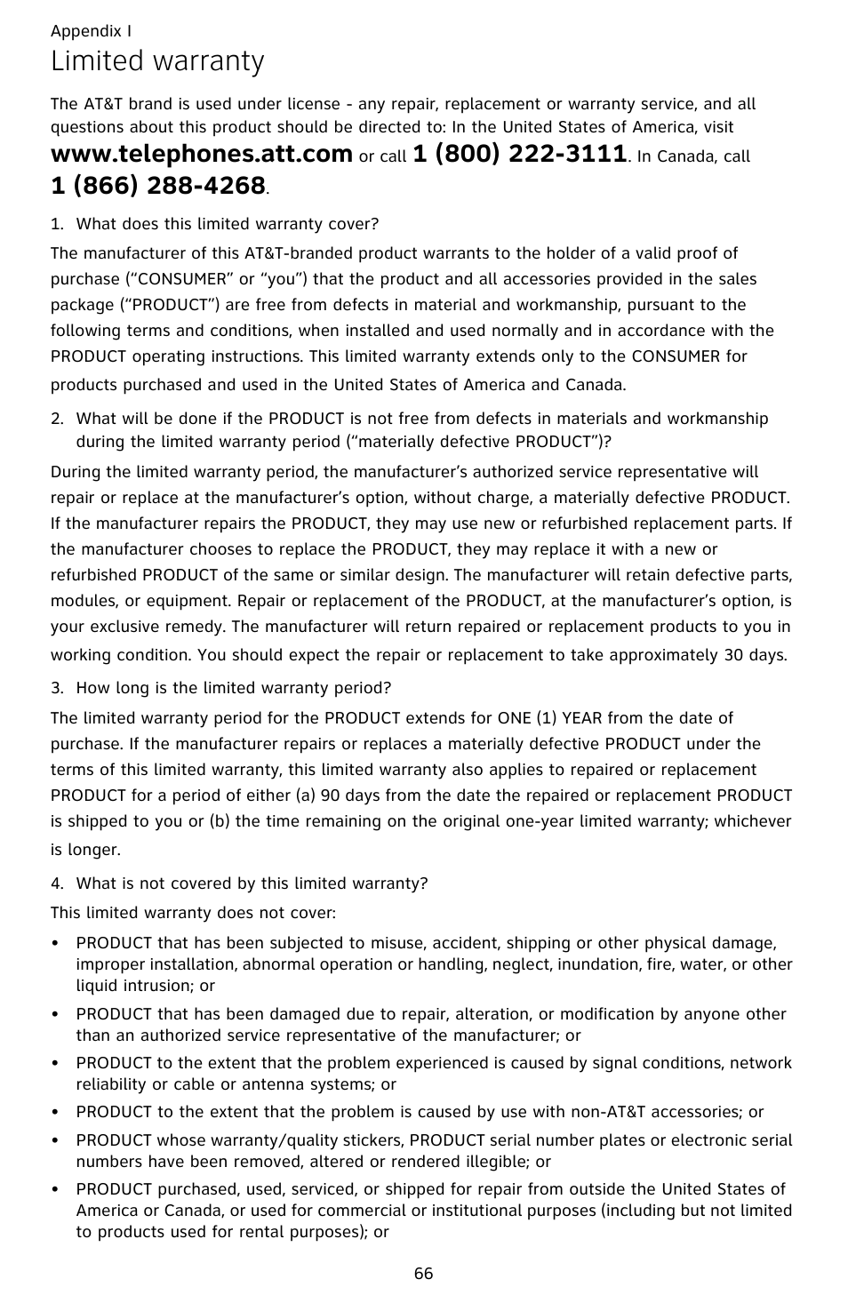 Limited warranty | AT&T CL82659 User Manual | Page 71 / 77