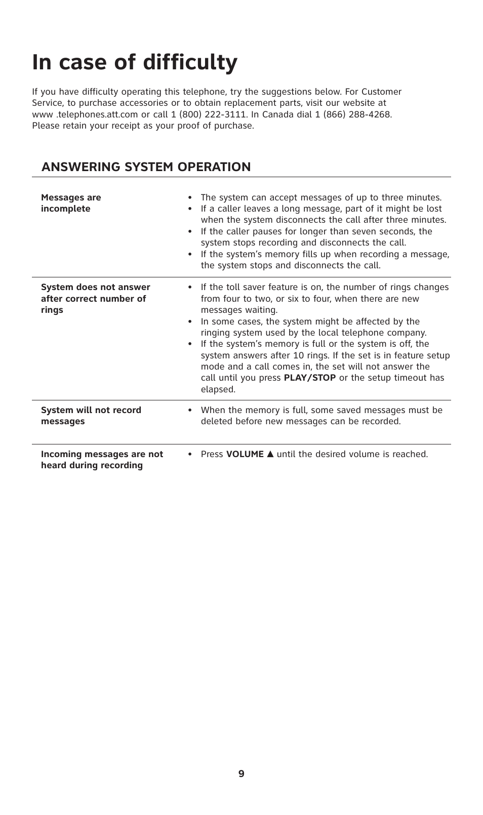Answering system operation | AT&T 1739 User Manual | Page 10 / 12