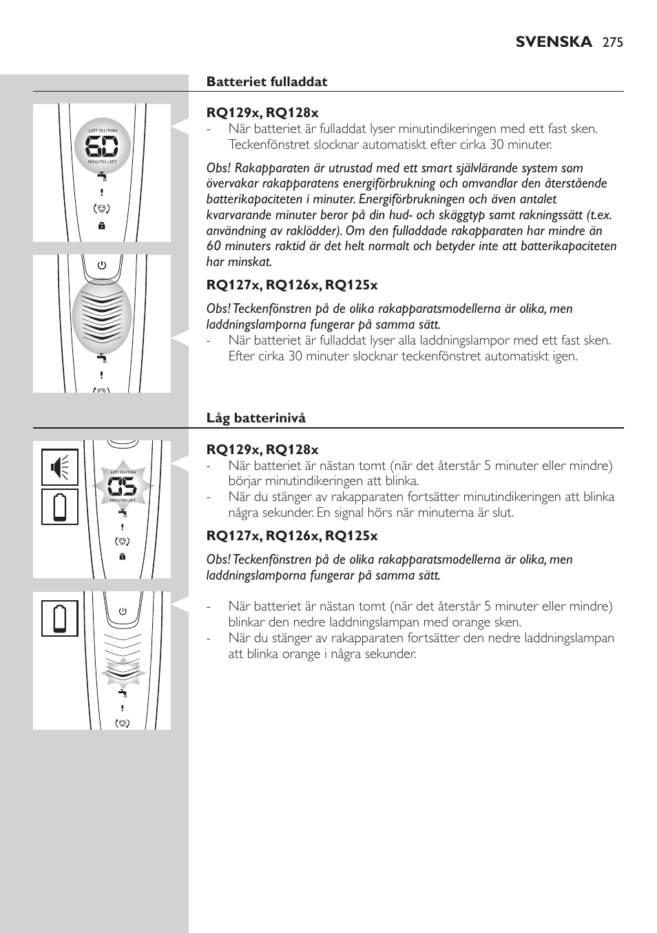 Svenska | Philips SHAVER Series 9000 SensoTouch Rasoir électrique 100 % étanche User Manual | Page 275 / 320