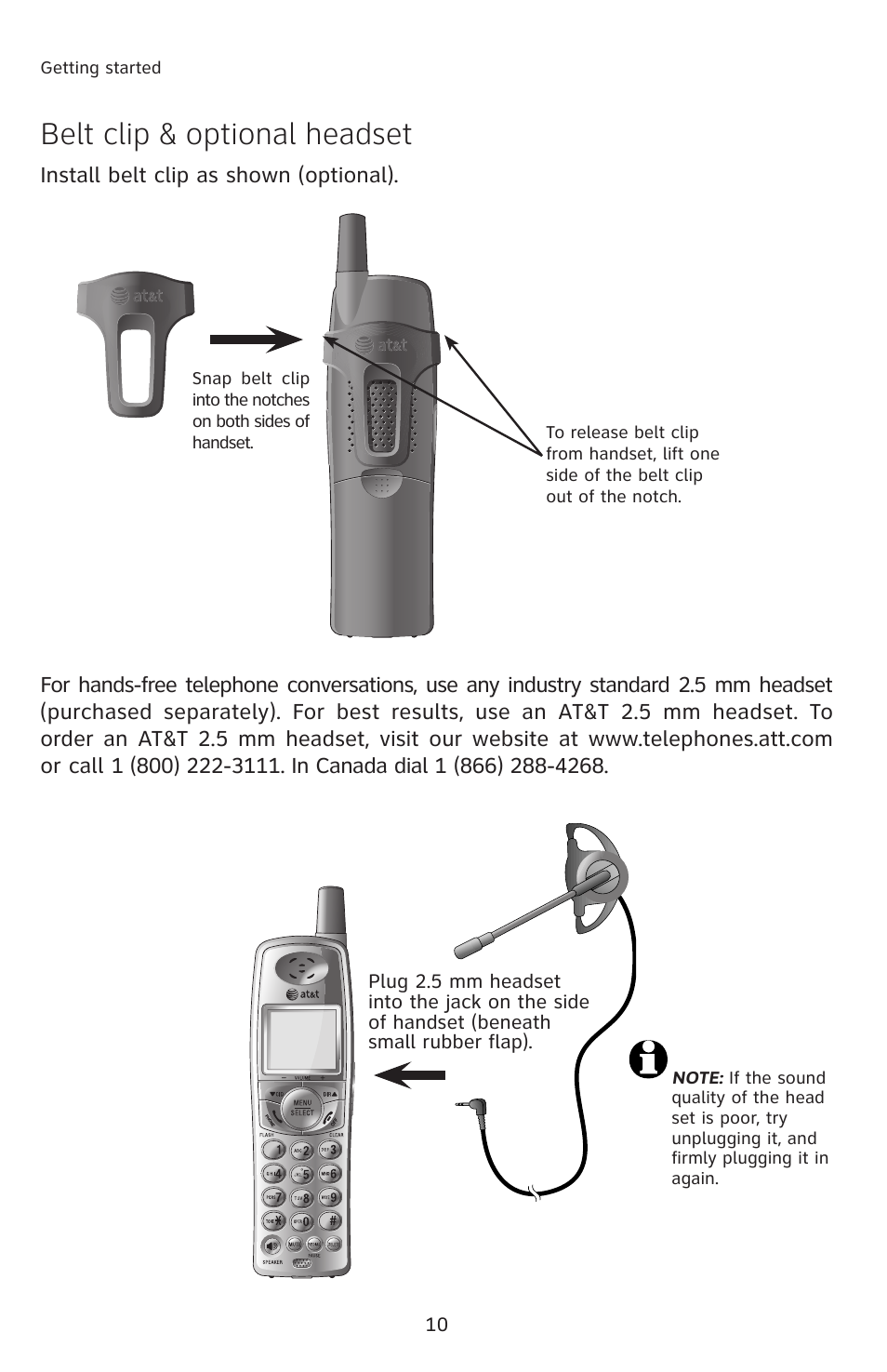 Belt clip & optional headset | AT&T E2811 User Manual | Page 13 / 65