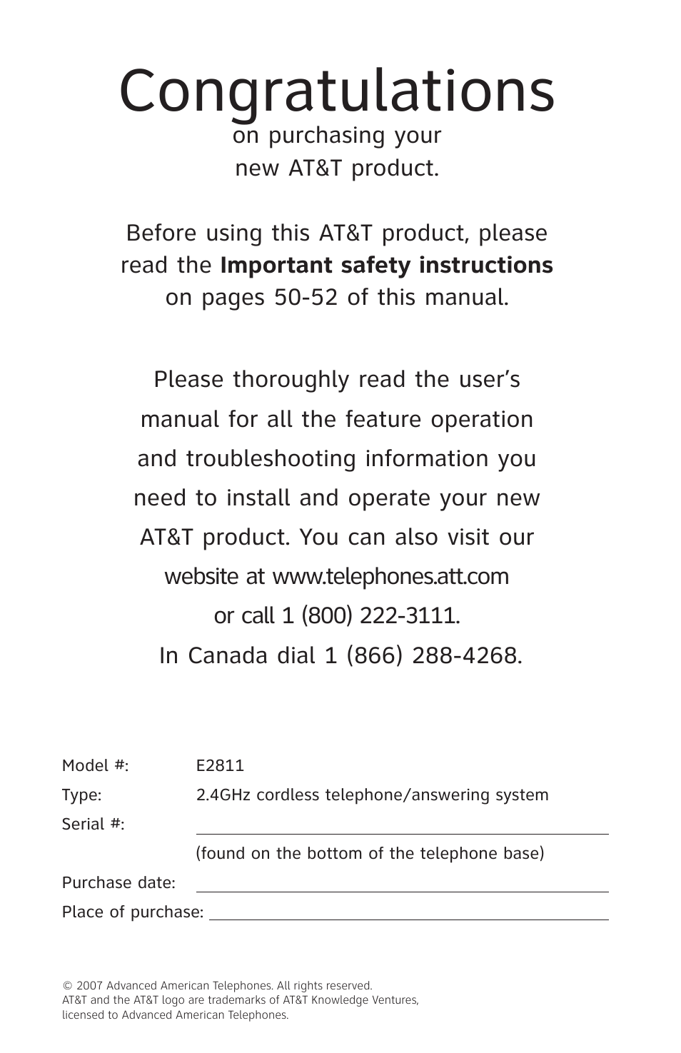 AT&T E2811 User Manual | Page 2 / 65