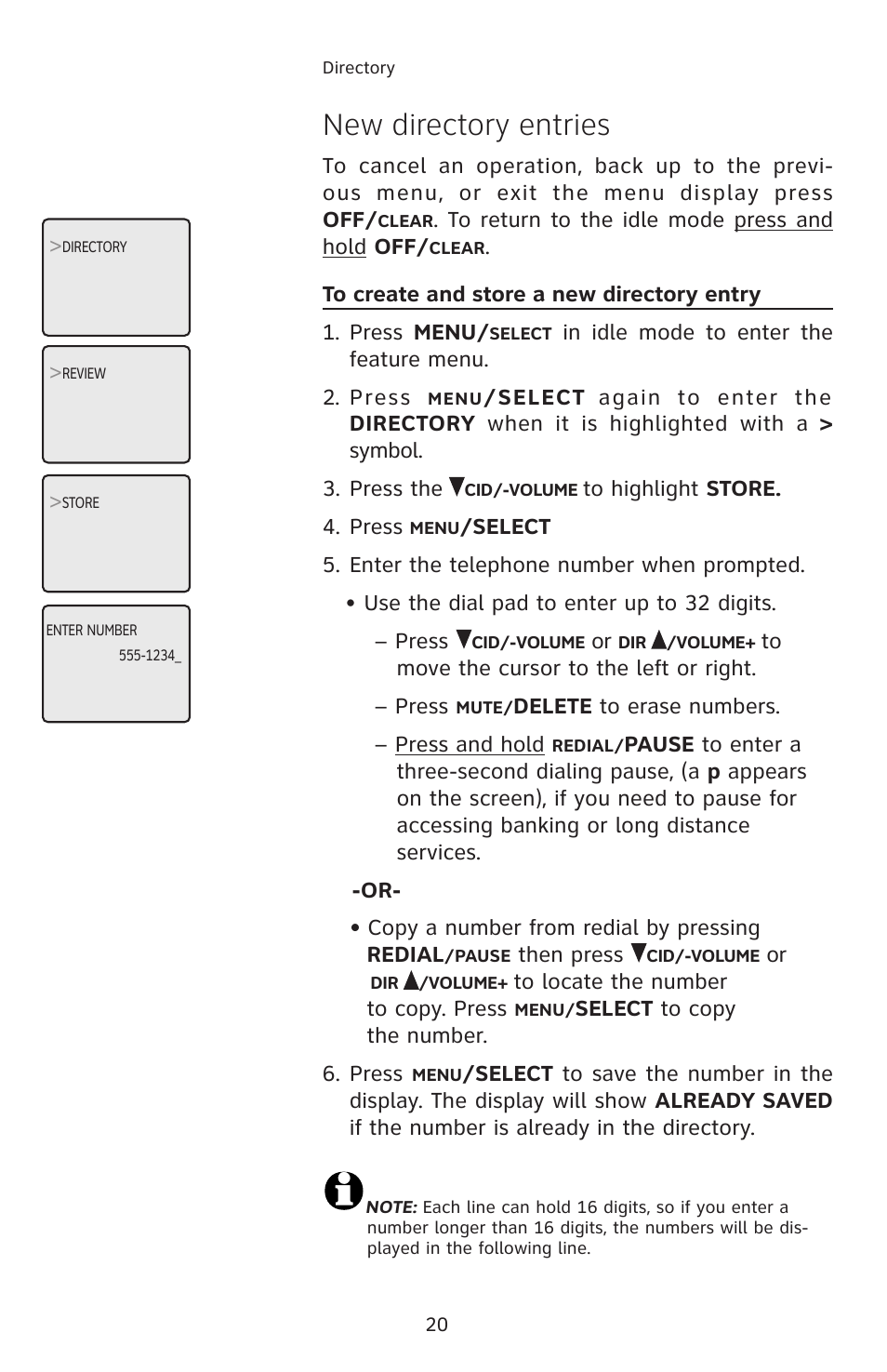 New directory entries, To create and store a new directory entry | AT&T E2811 User Manual | Page 23 / 65