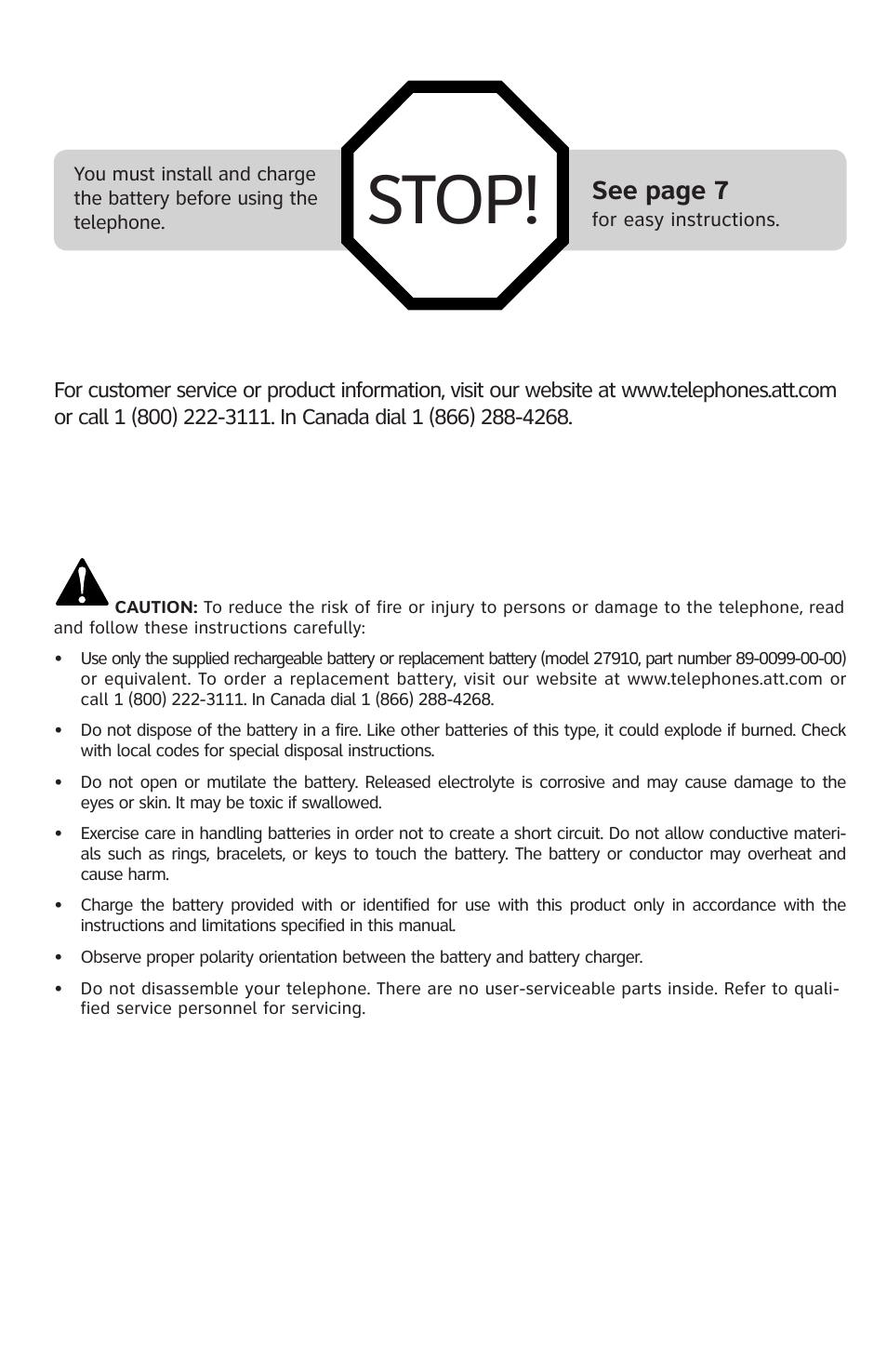 Stop, See page 7 | AT&T E2811 User Manual | Page 3 / 65