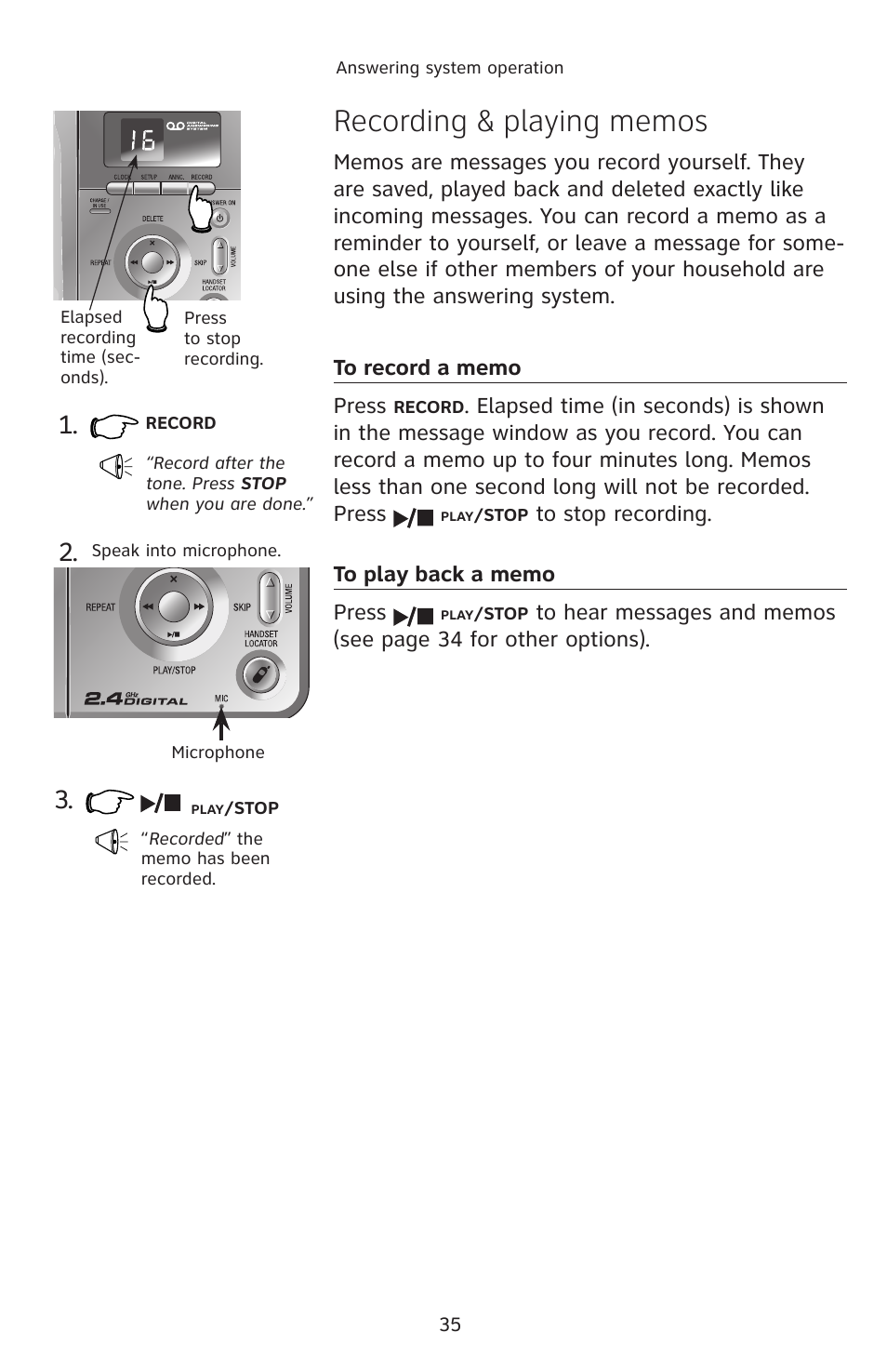 Recording & playing memos, To record a memo, To play back a memo | AT&T E2811 User Manual | Page 38 / 65
