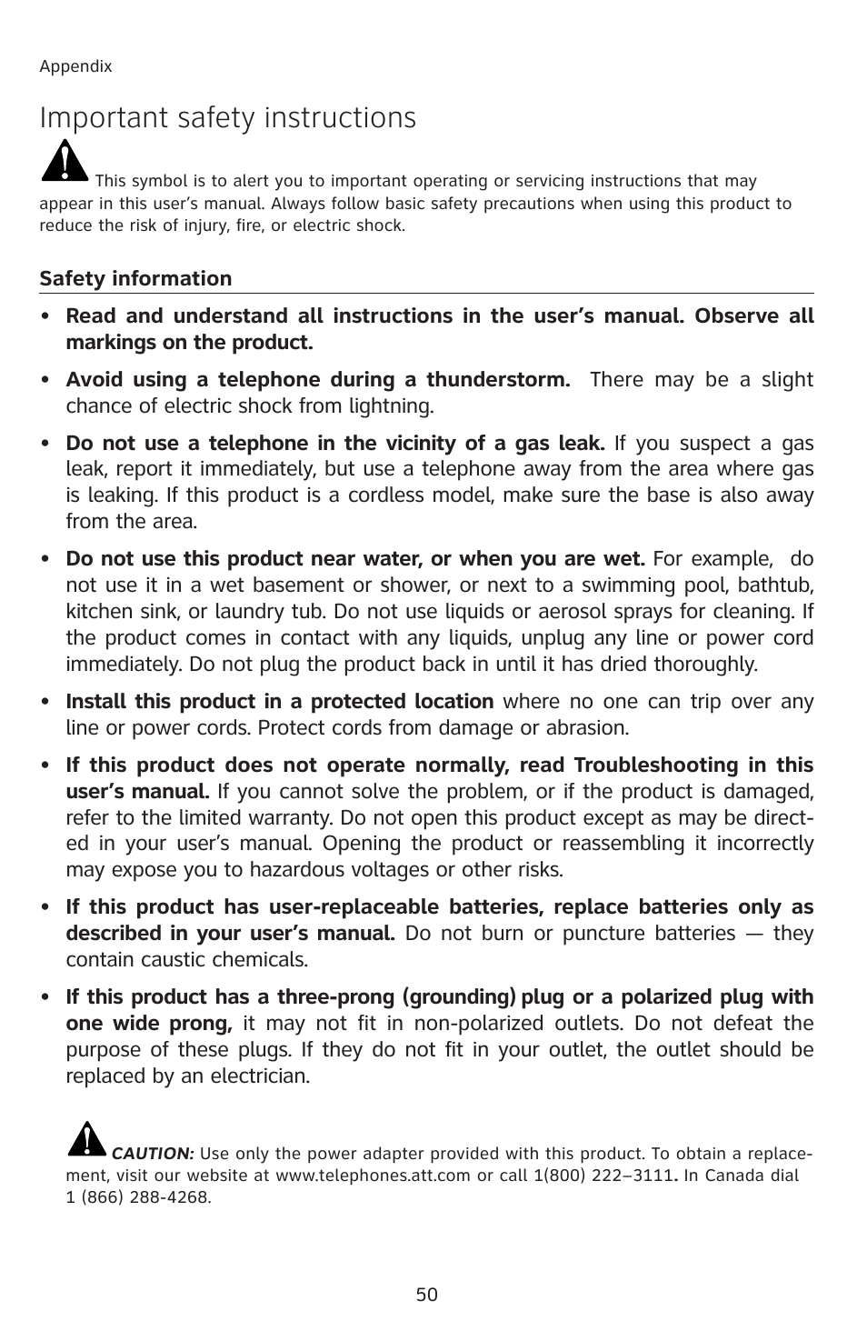 Important safety instructions | AT&T E2811 User Manual | Page 53 / 65