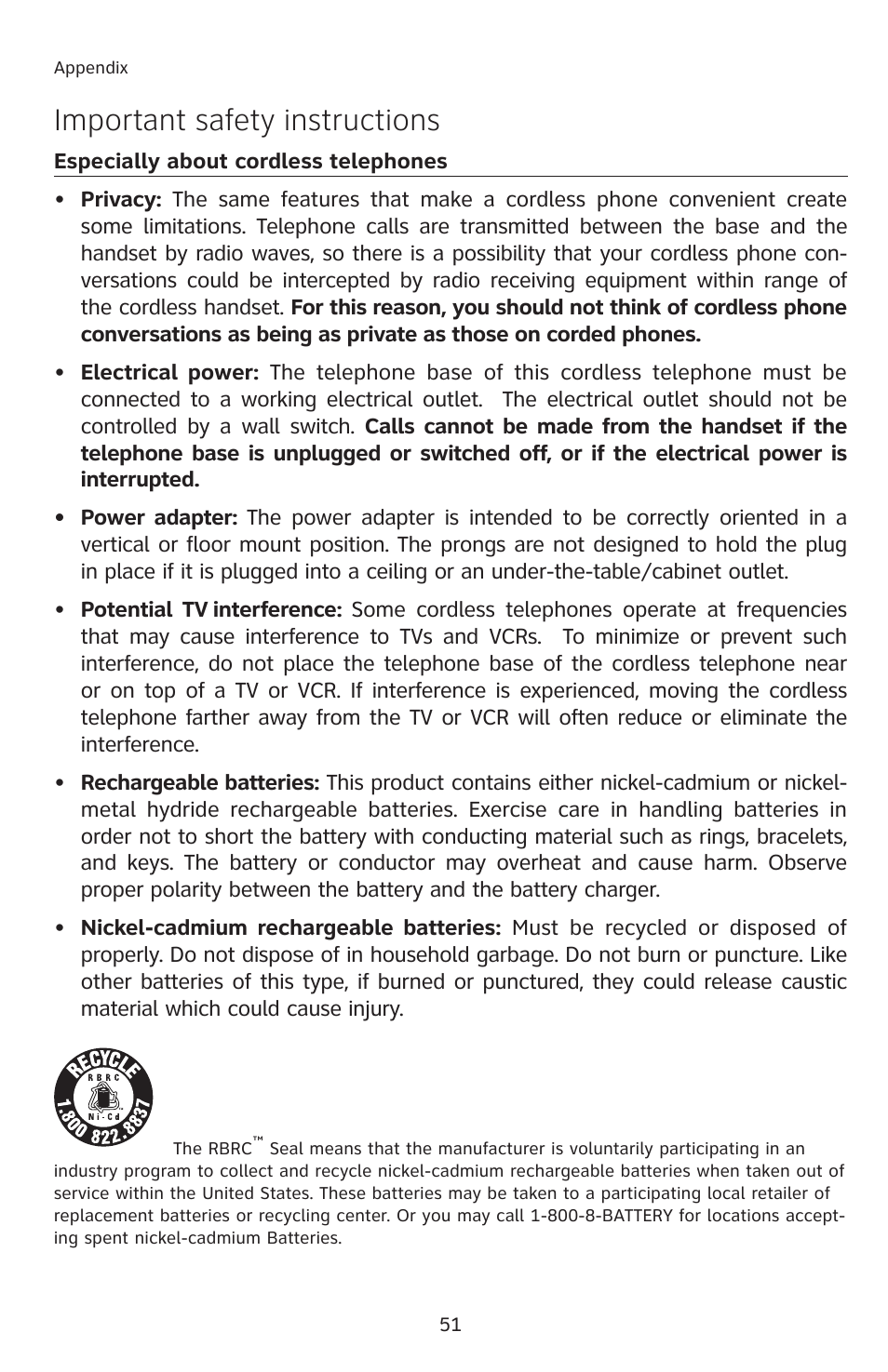 Important safety instructions | AT&T E2811 User Manual | Page 54 / 65